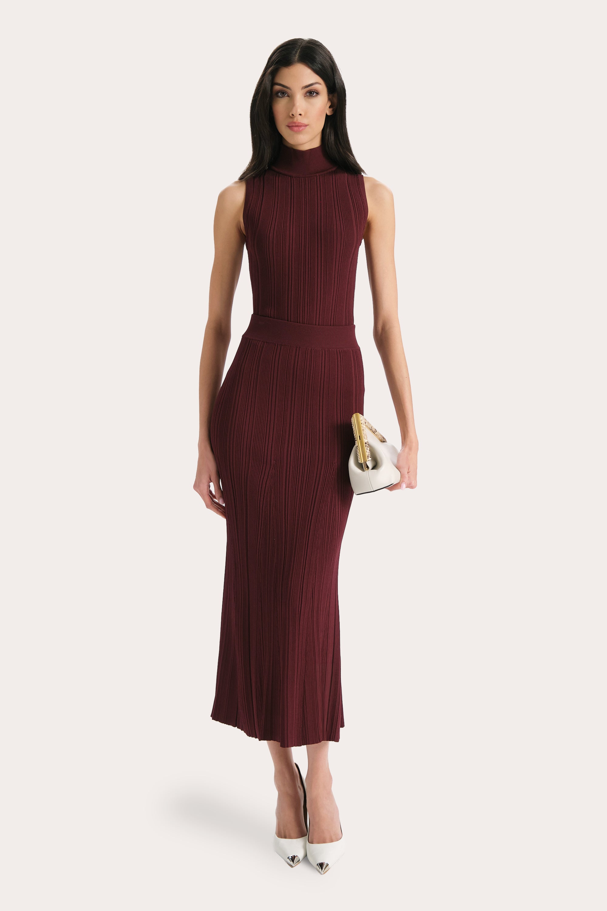 Elie Tahari Azura top prążkowany bez rękawów Plum