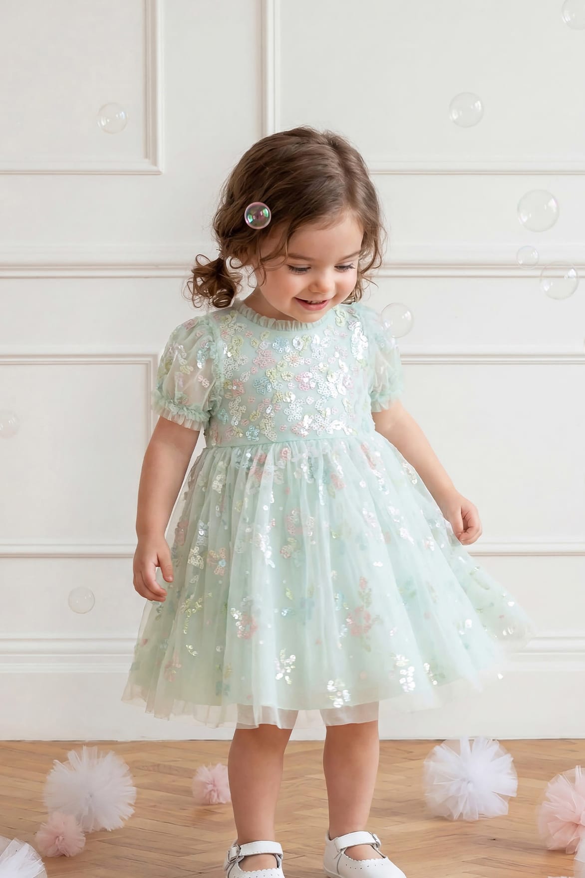 Needle & Thread Sequin Bloom Baby Dress sukienka zielona