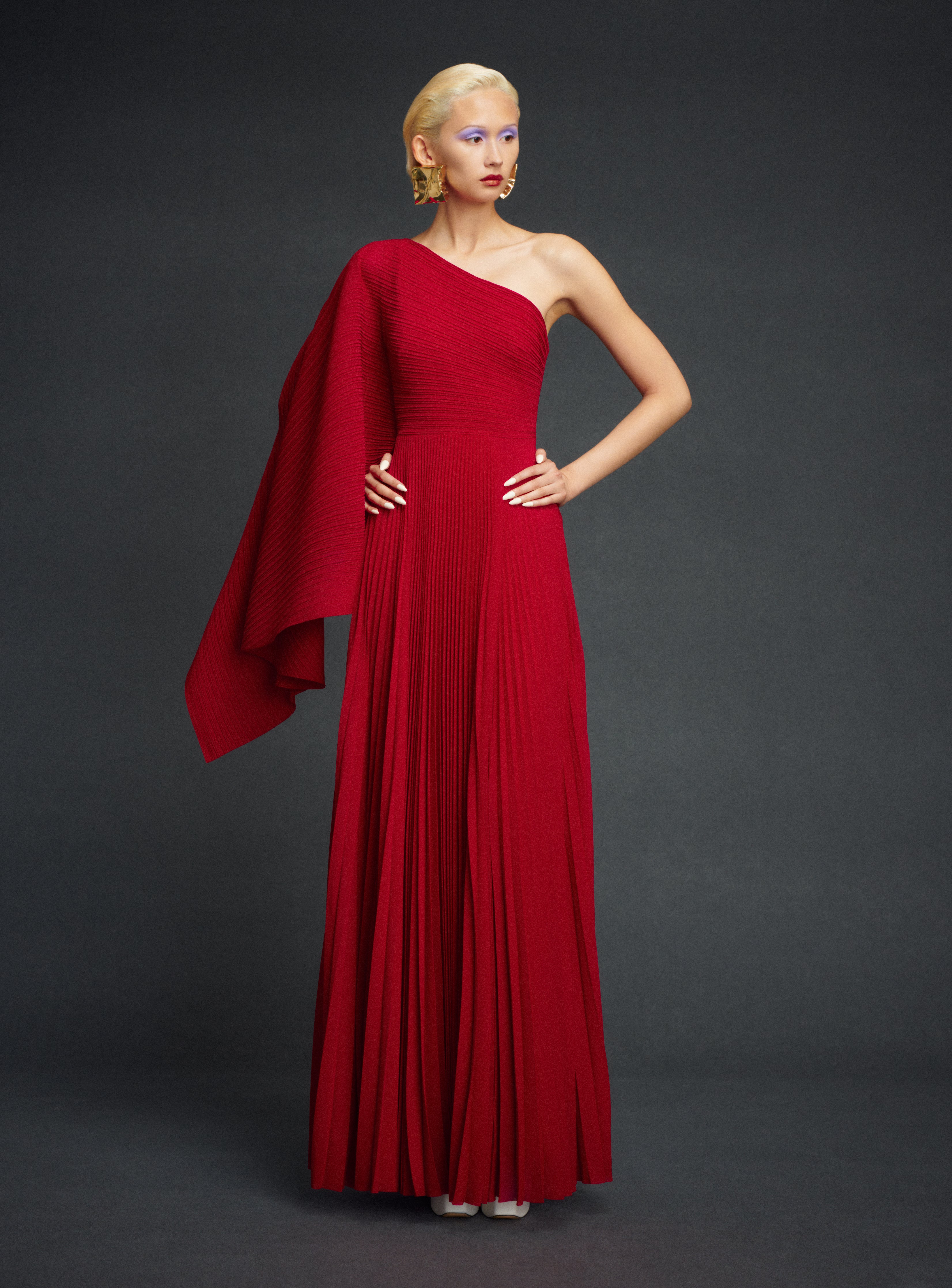Solace London The Maci Maxi Dress sukienka rubinowa plisowana