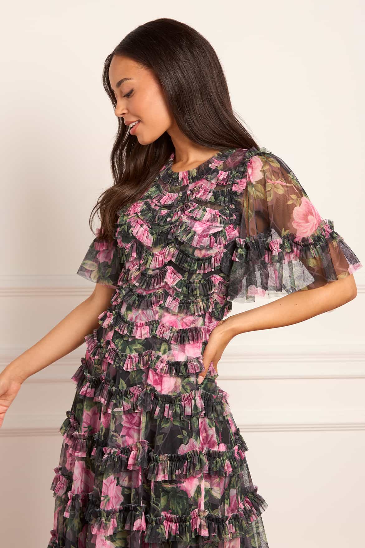 Needle & Thread Rose Vine Round Neck Gown suknia Graphite