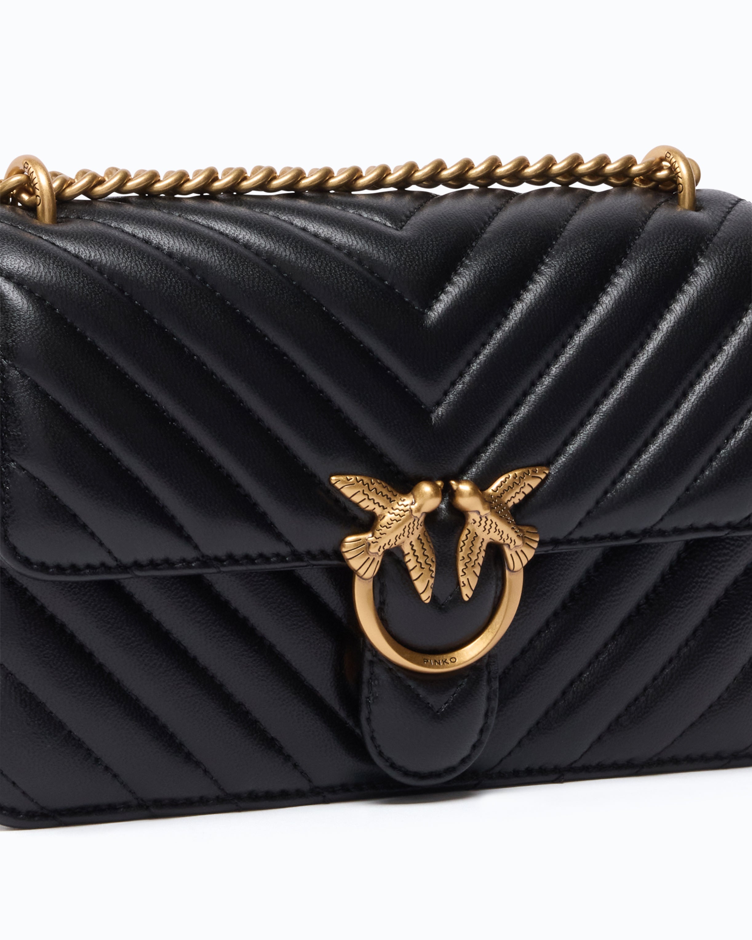 Pinko Love Bag One Chevron torebka skórzana czarna mini