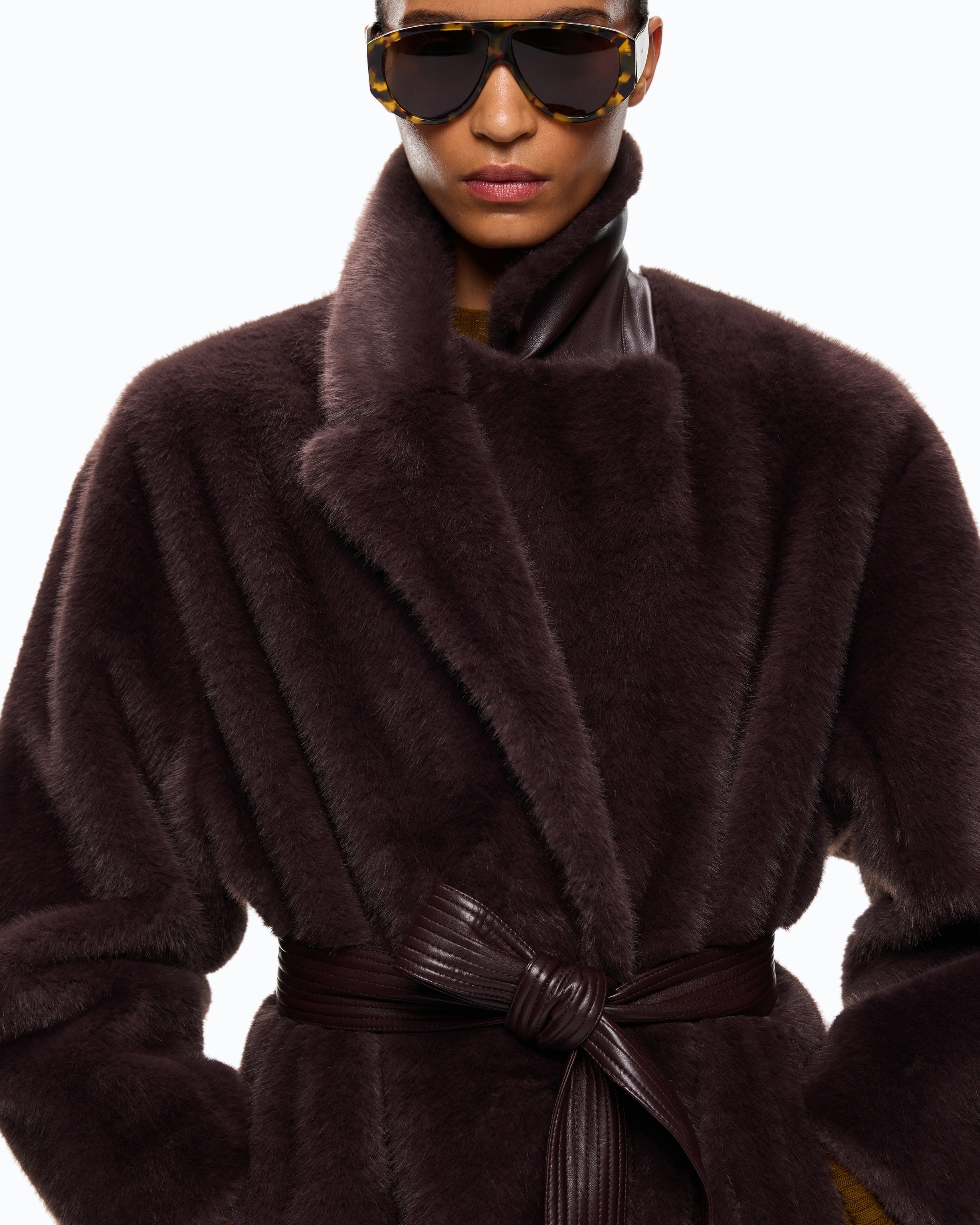 Pinko Calendula Coat płaszcz długi brązowy futro