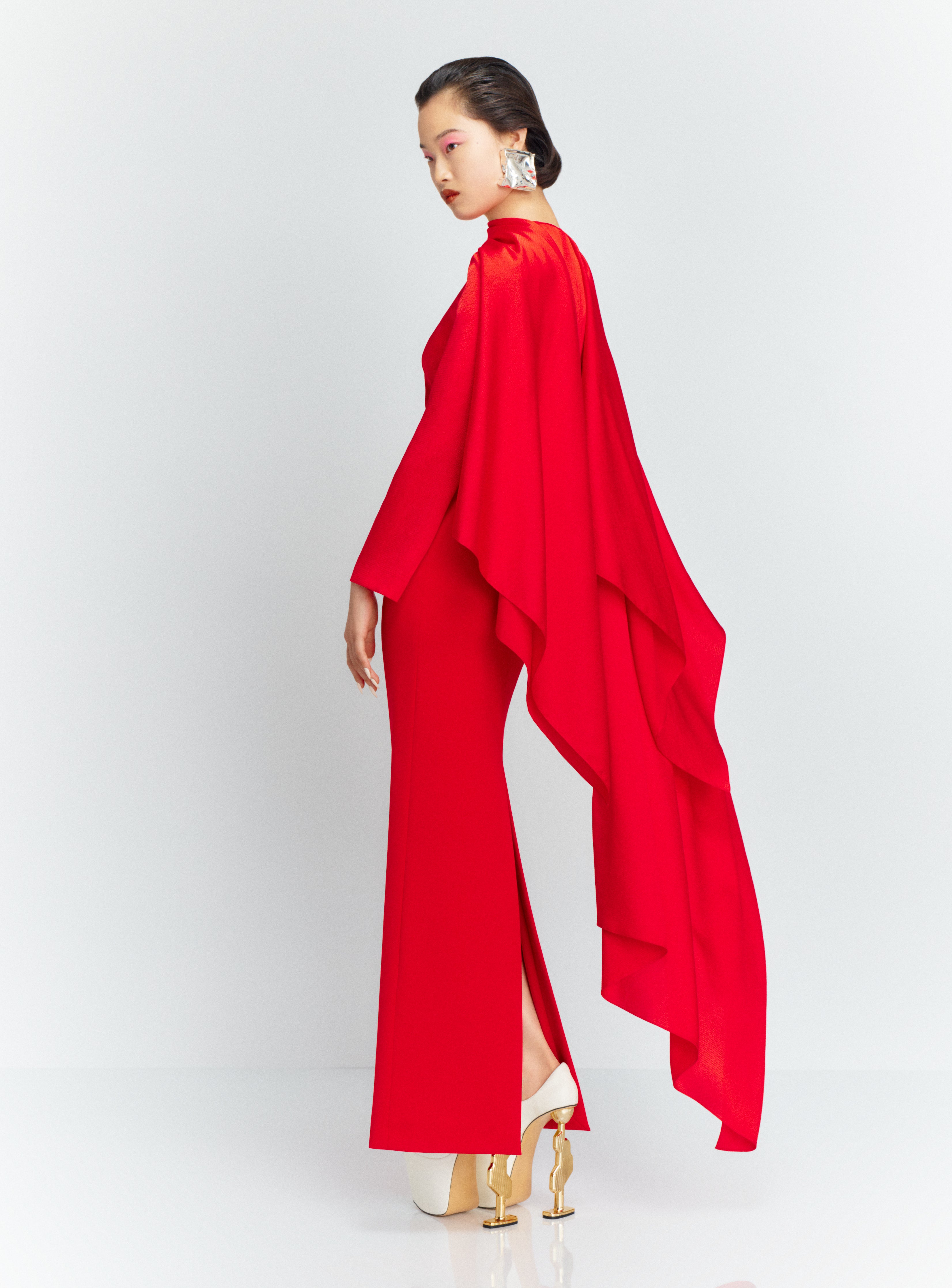 Solace London Rosalia sukienka maxi czerwona zabudowana