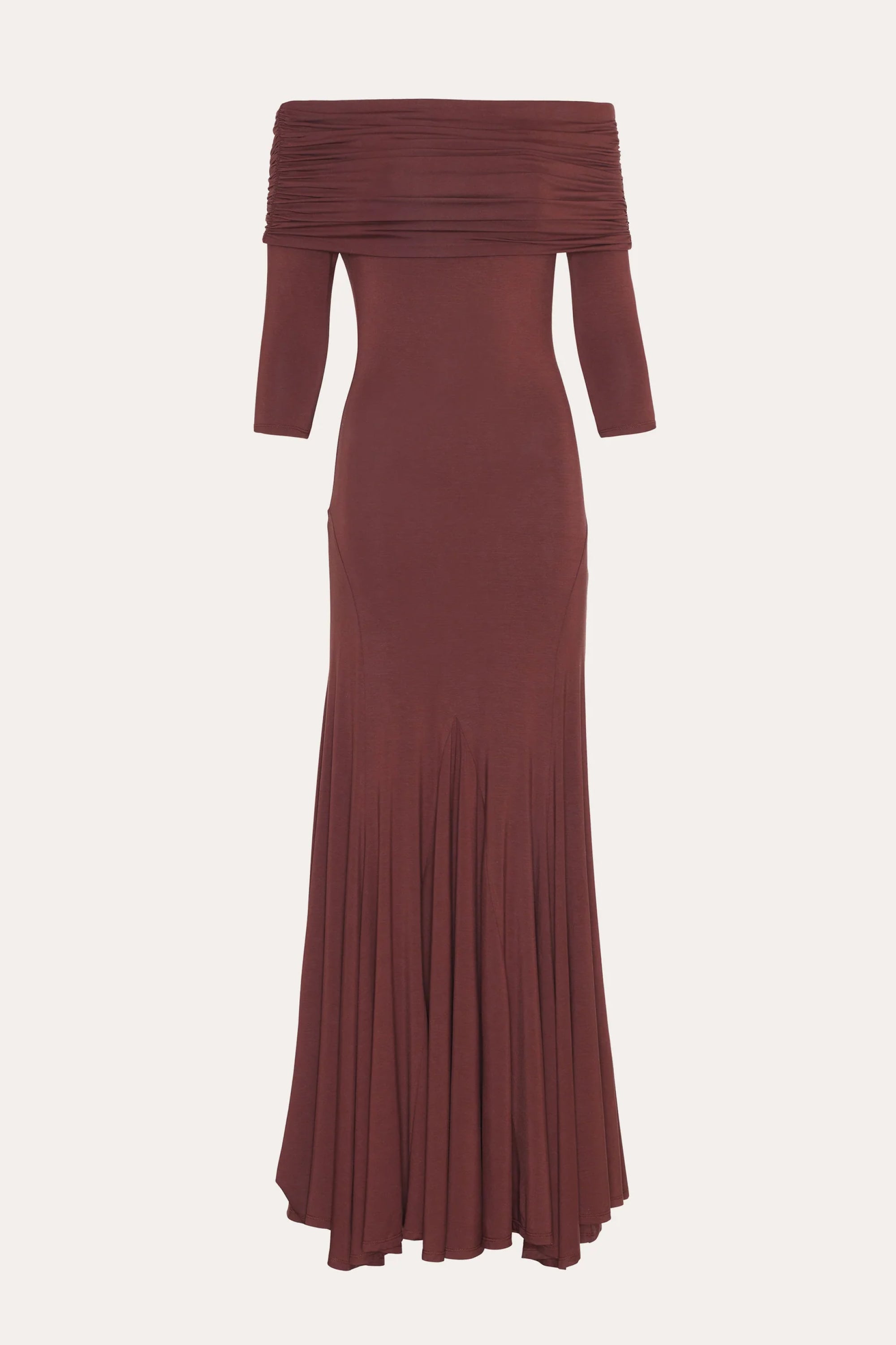Elie Tahari Olympia sukienka maxi Port Wine odkryte ramiona