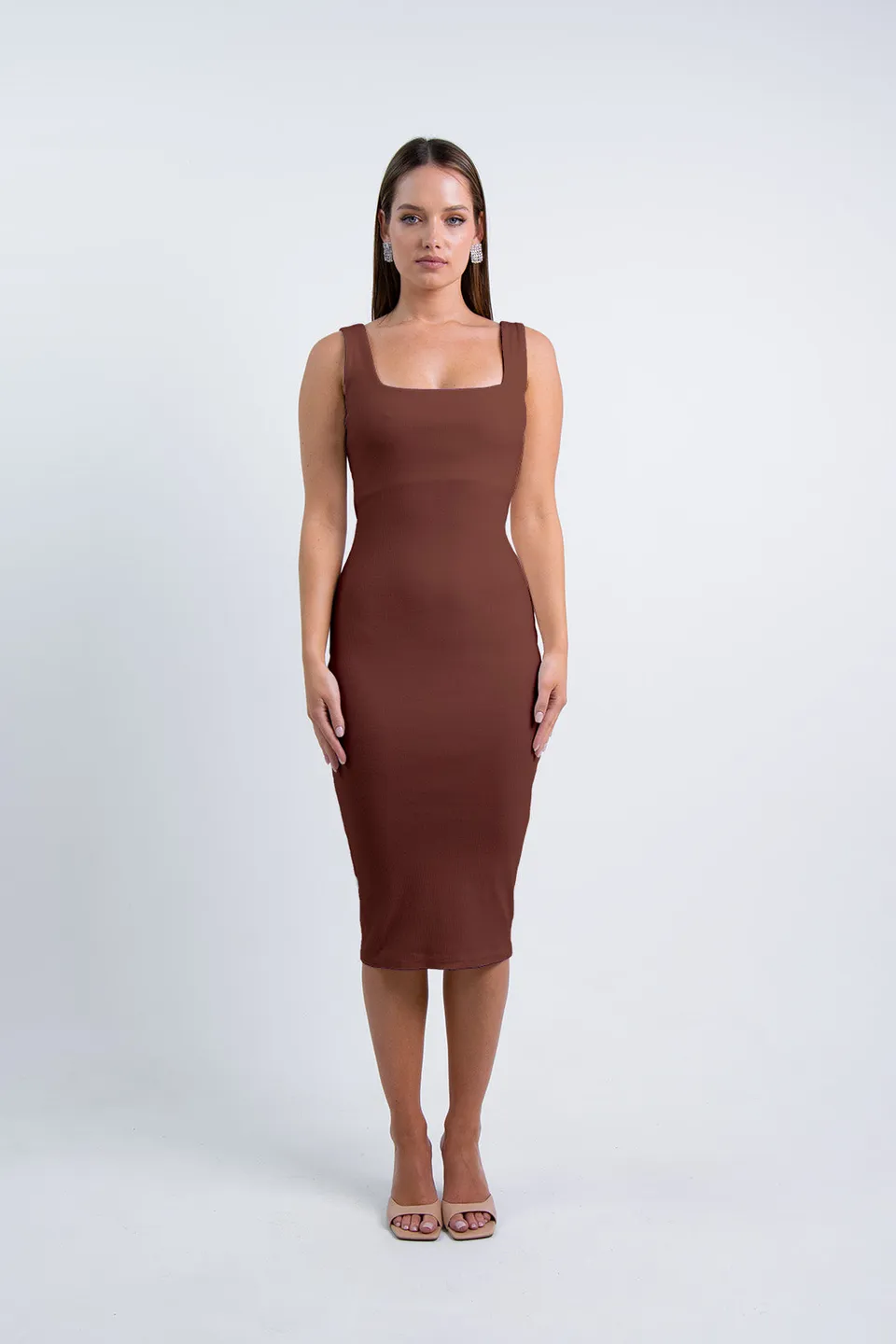 Nudyess Soho sukienka midi Chocolate prążkowana