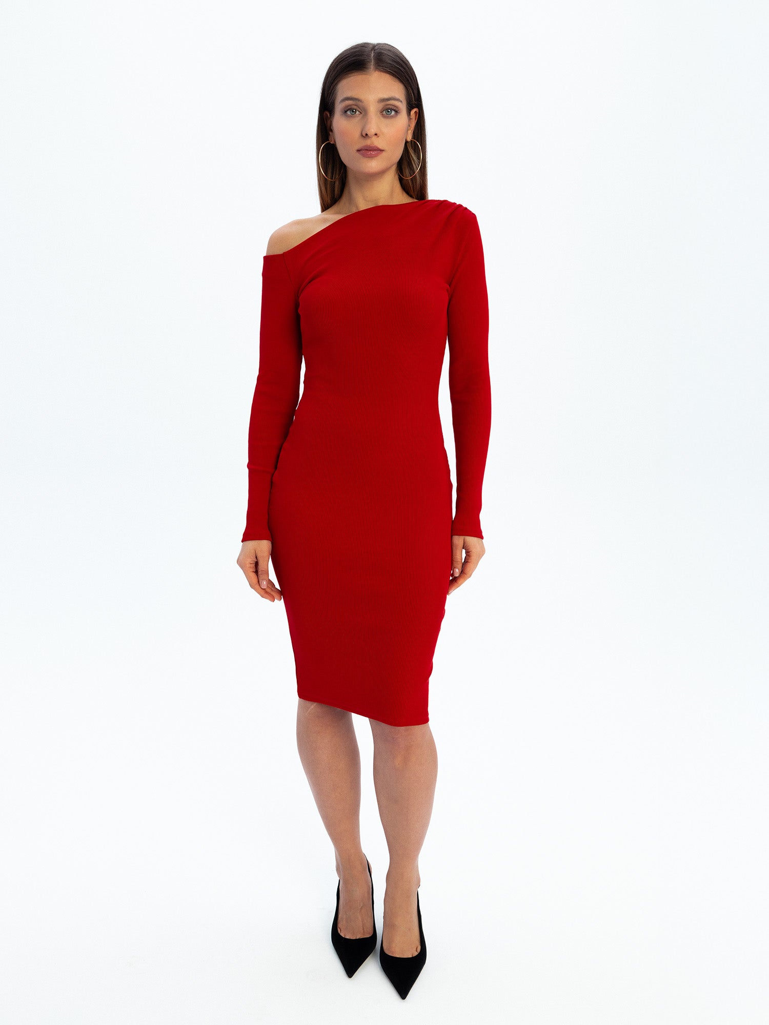 Nudyess Glam sukienka midi czerwona XS/S asymetryczna