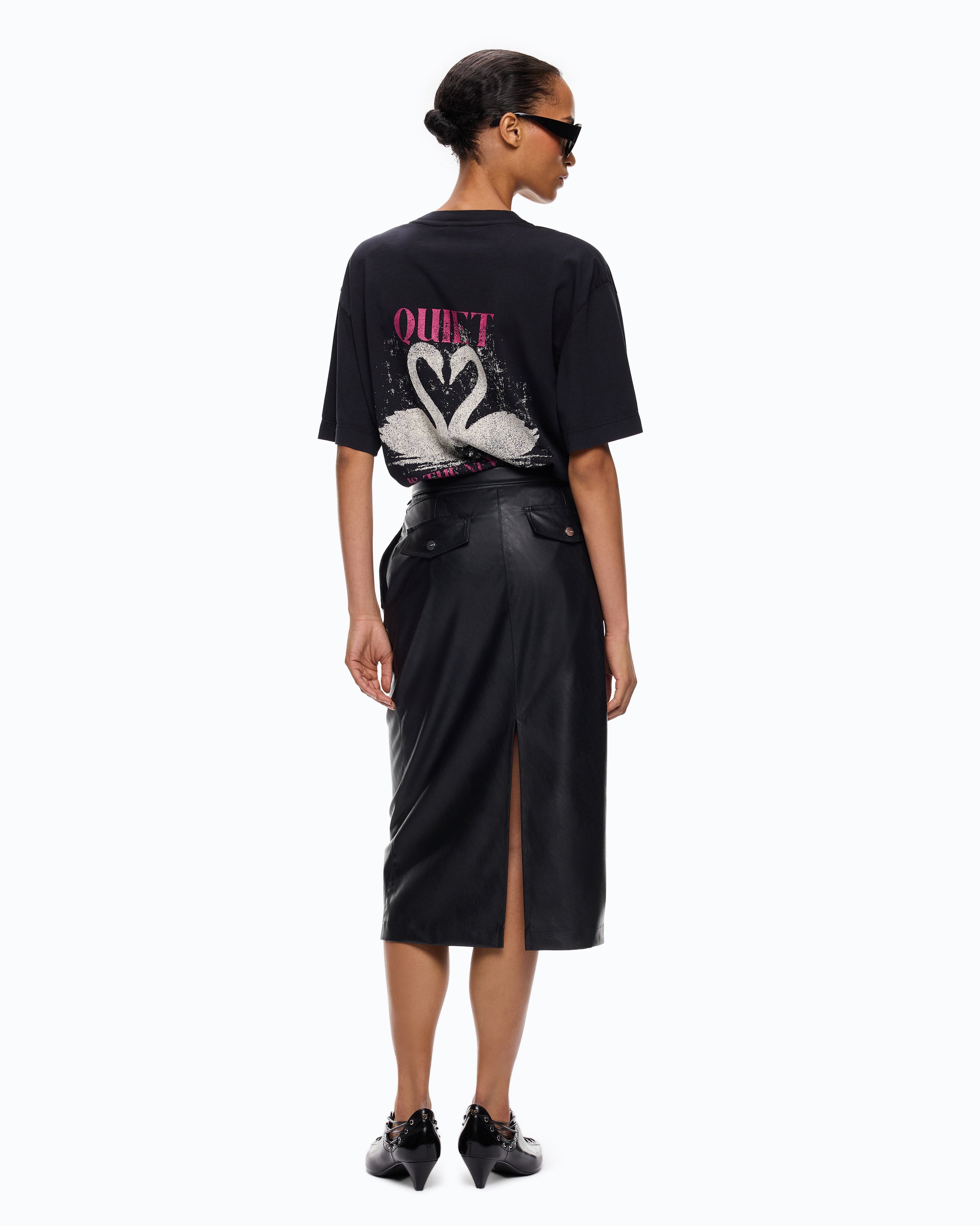 Pinko Ventina Quiet Is The New Punk t-shirt z łabędziami