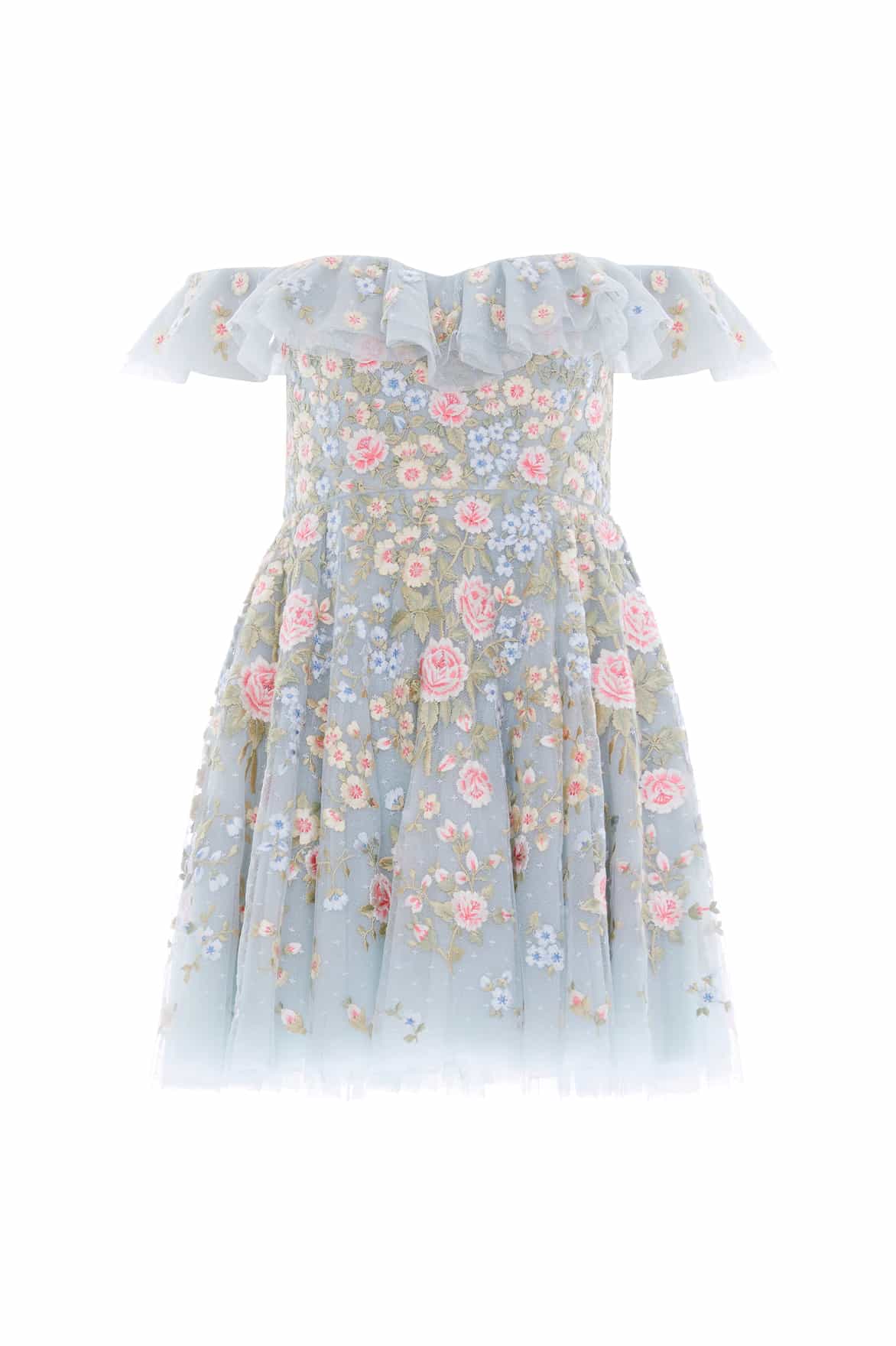 Needle & Thread Antoinettes Floral sukienka niebieska mini