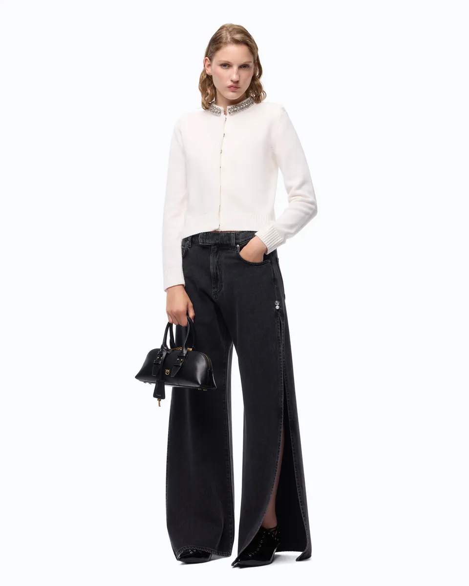 Pinko Wanda Wide Leg dżinsy czarne z rozcięciami