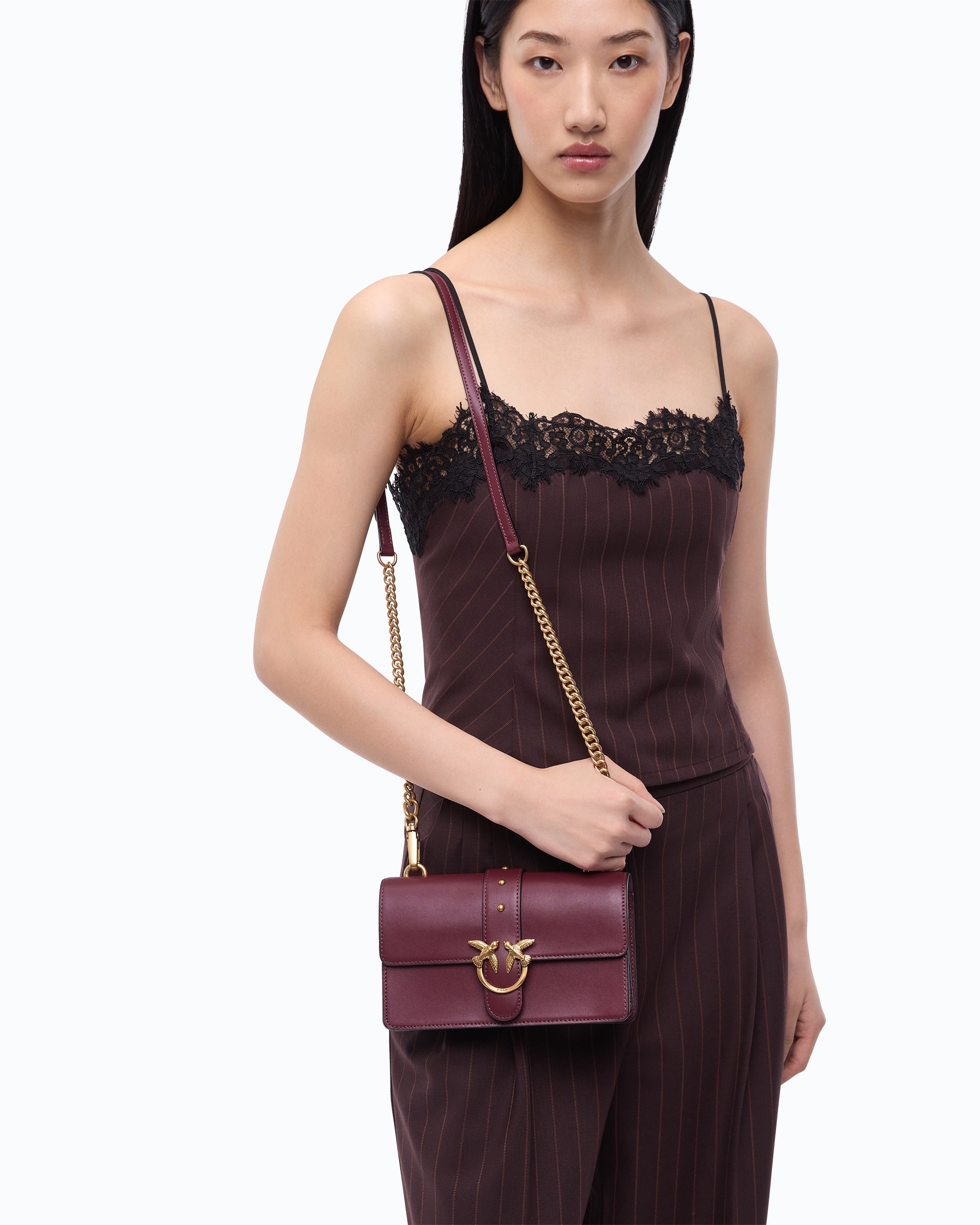 Pinko Love Bag One torebka skórzana brązowa New Buckle