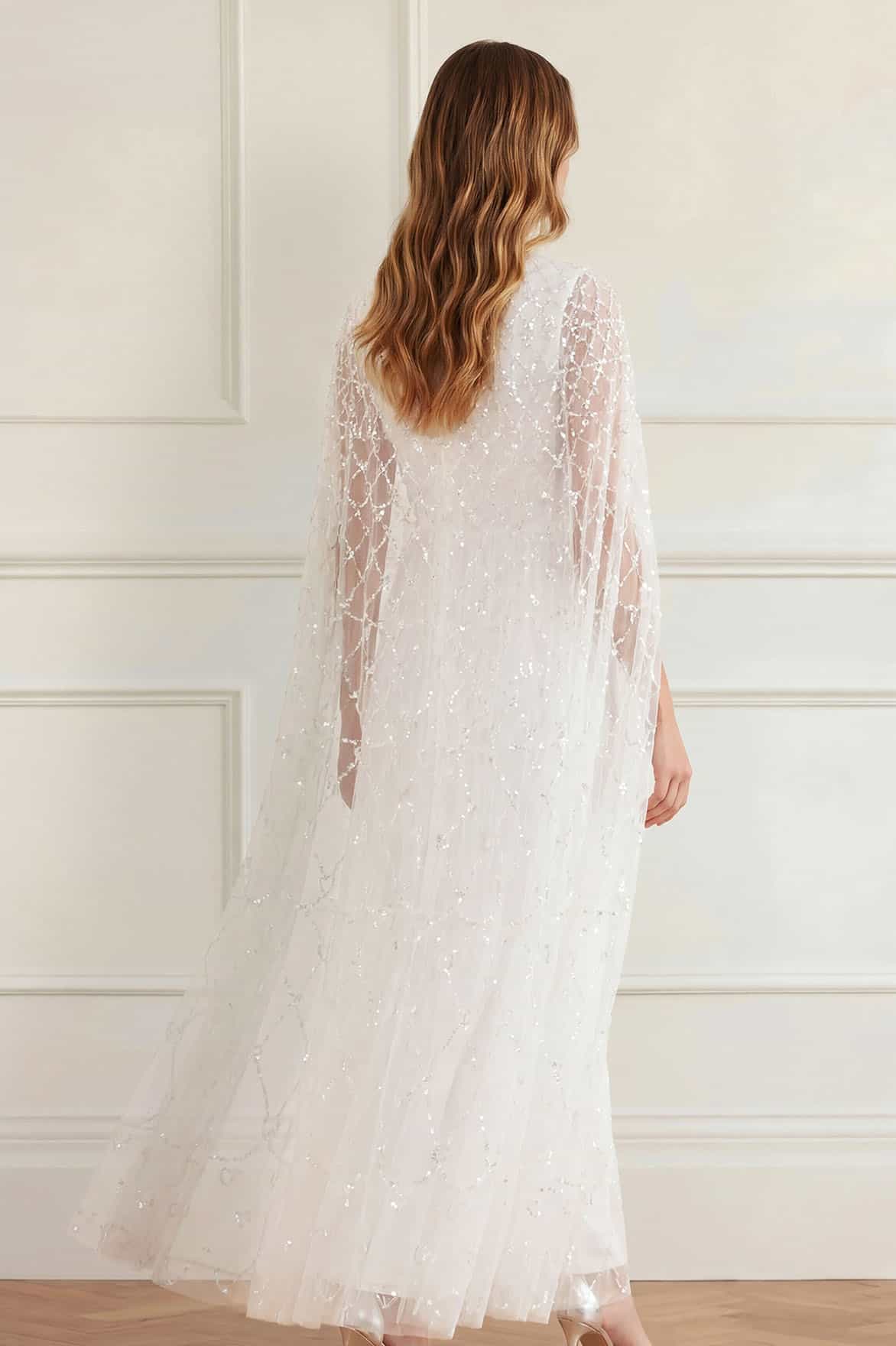 Needle & Thread Heart Lattice Ankle Gown sukienka biała cekinowa
