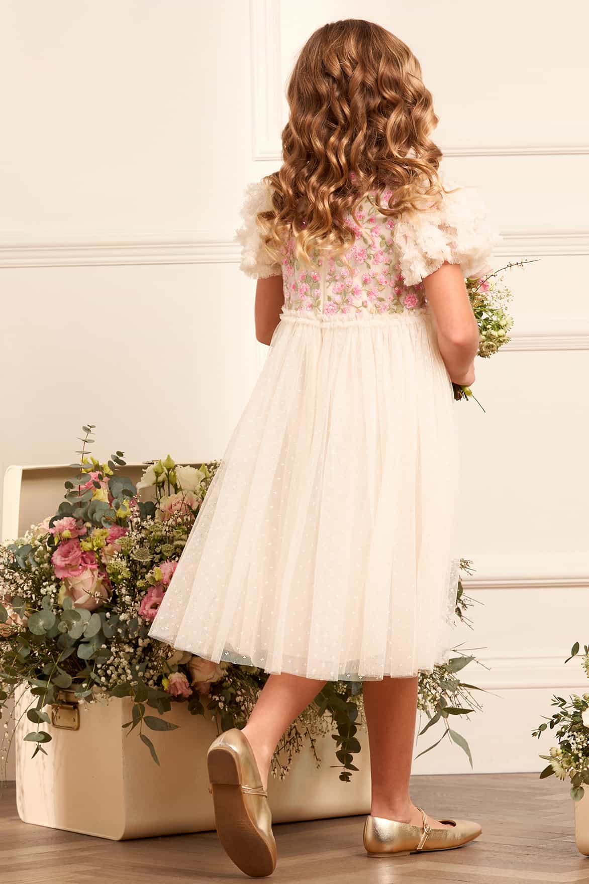 Needle & Thread Posy Bodice Kids Dress sukienka kremowa haft