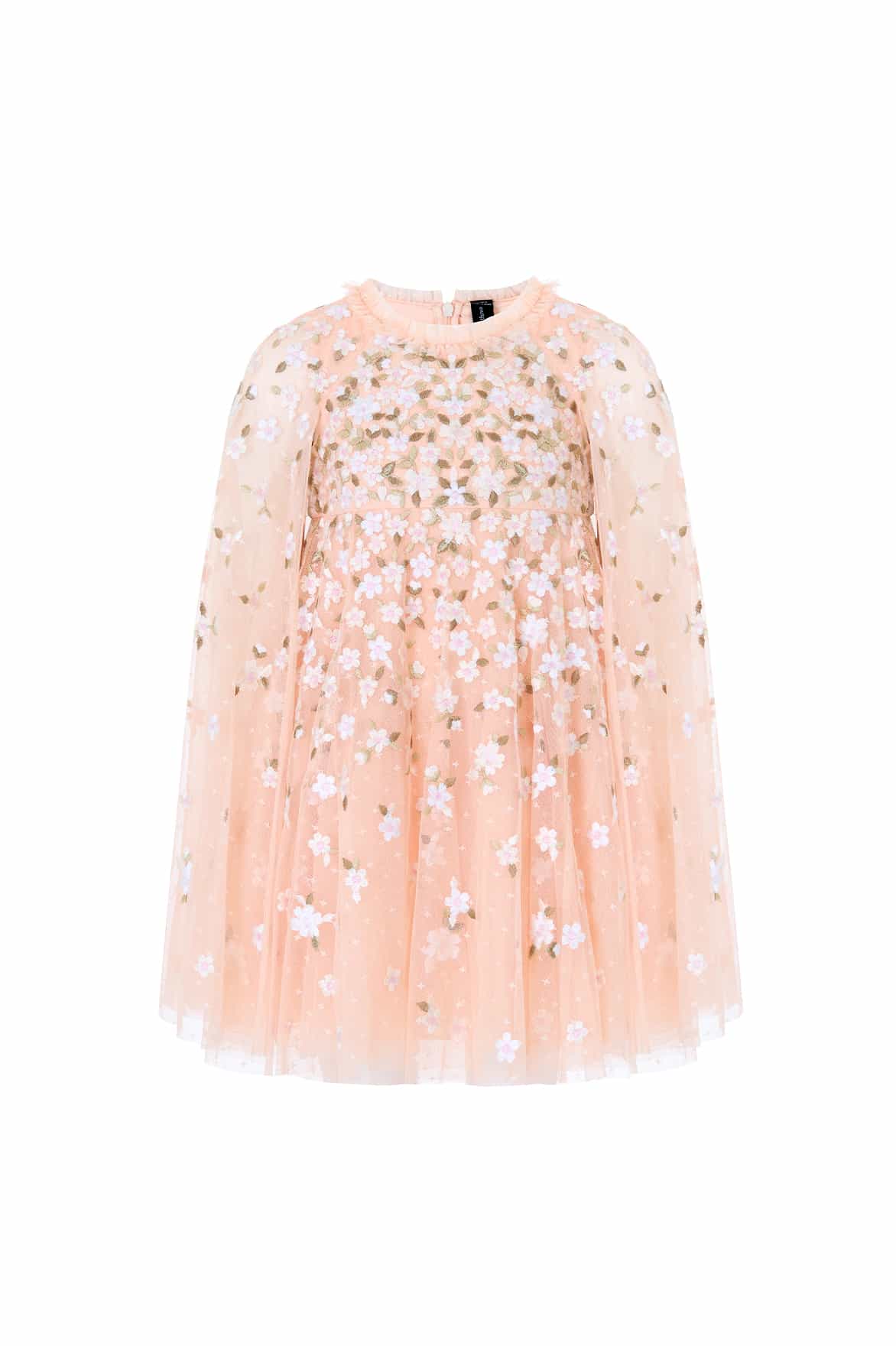 Needle & Thread Camellia Ditsy Cape Kids Dress sukienka Pink haftowana