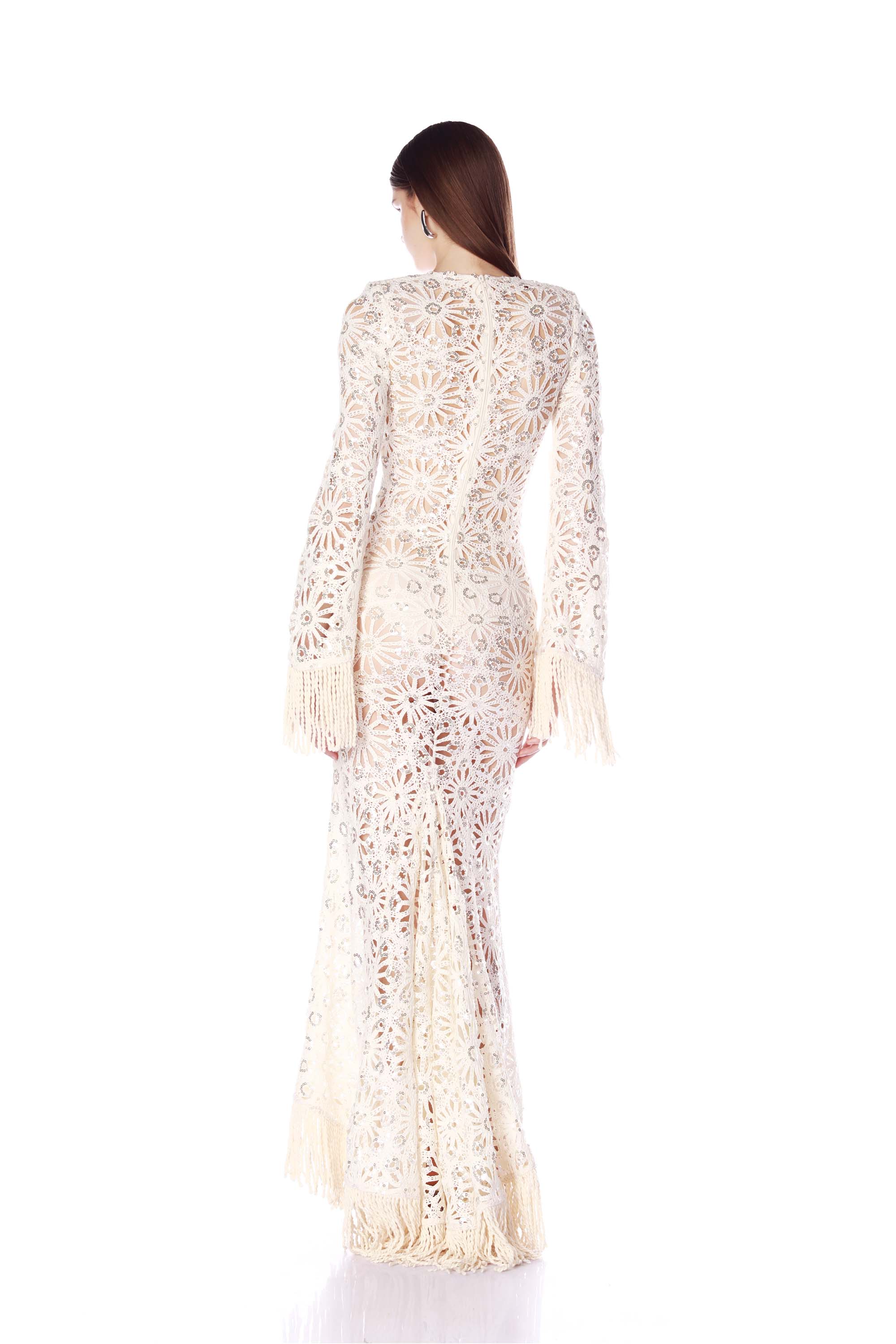 Bronx and Banco Mia Crochet sukienka wieczorowa Cream maxi ażurowa