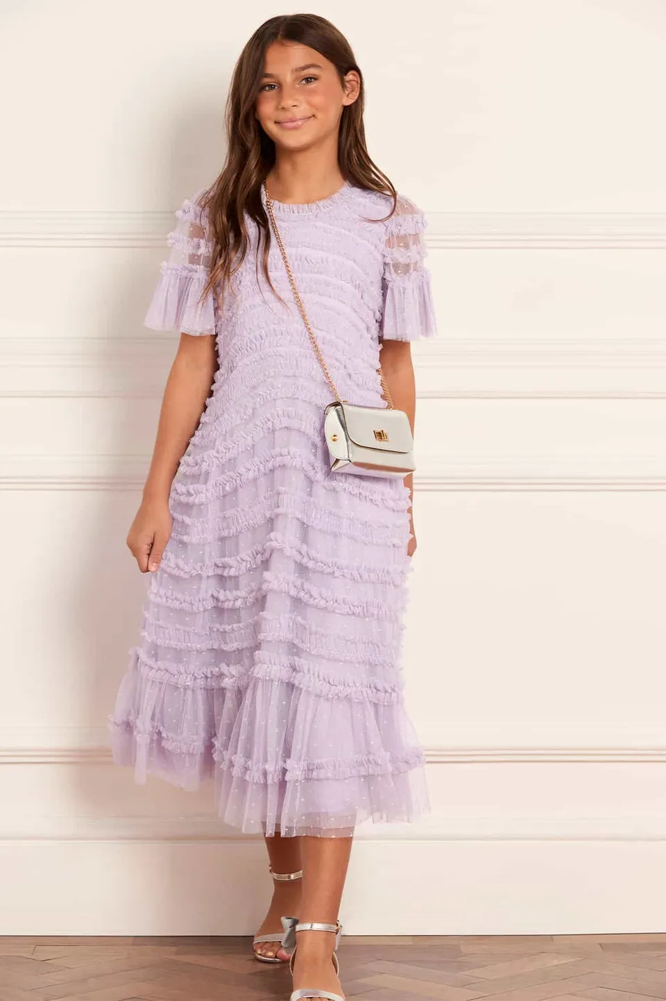 Needle & Thread Amara Ruffle Kids Dress sukienka fioletowa