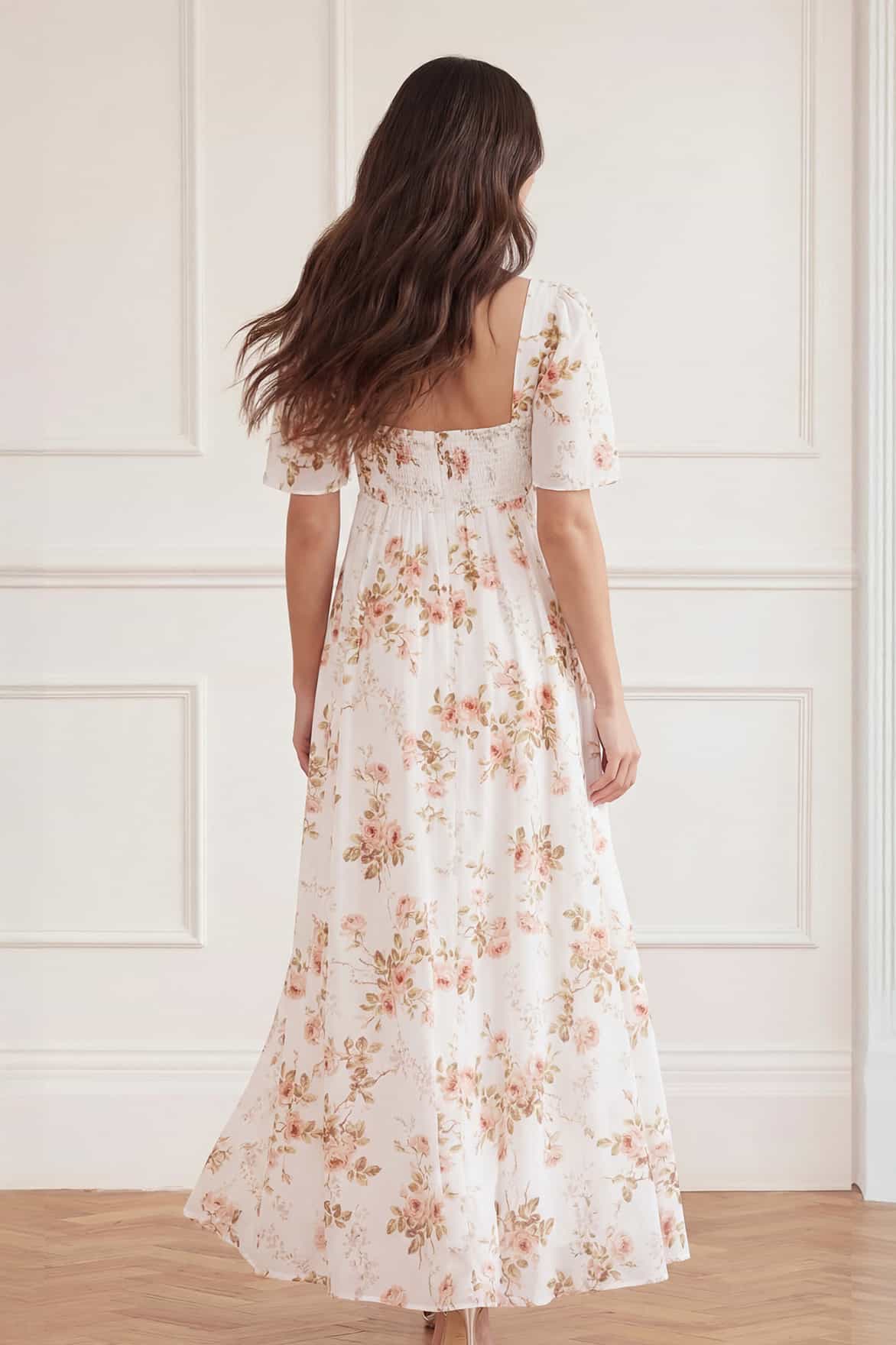 Needle & Thread Summer's Rose Short Sleeve Ankle Gown suknia biała