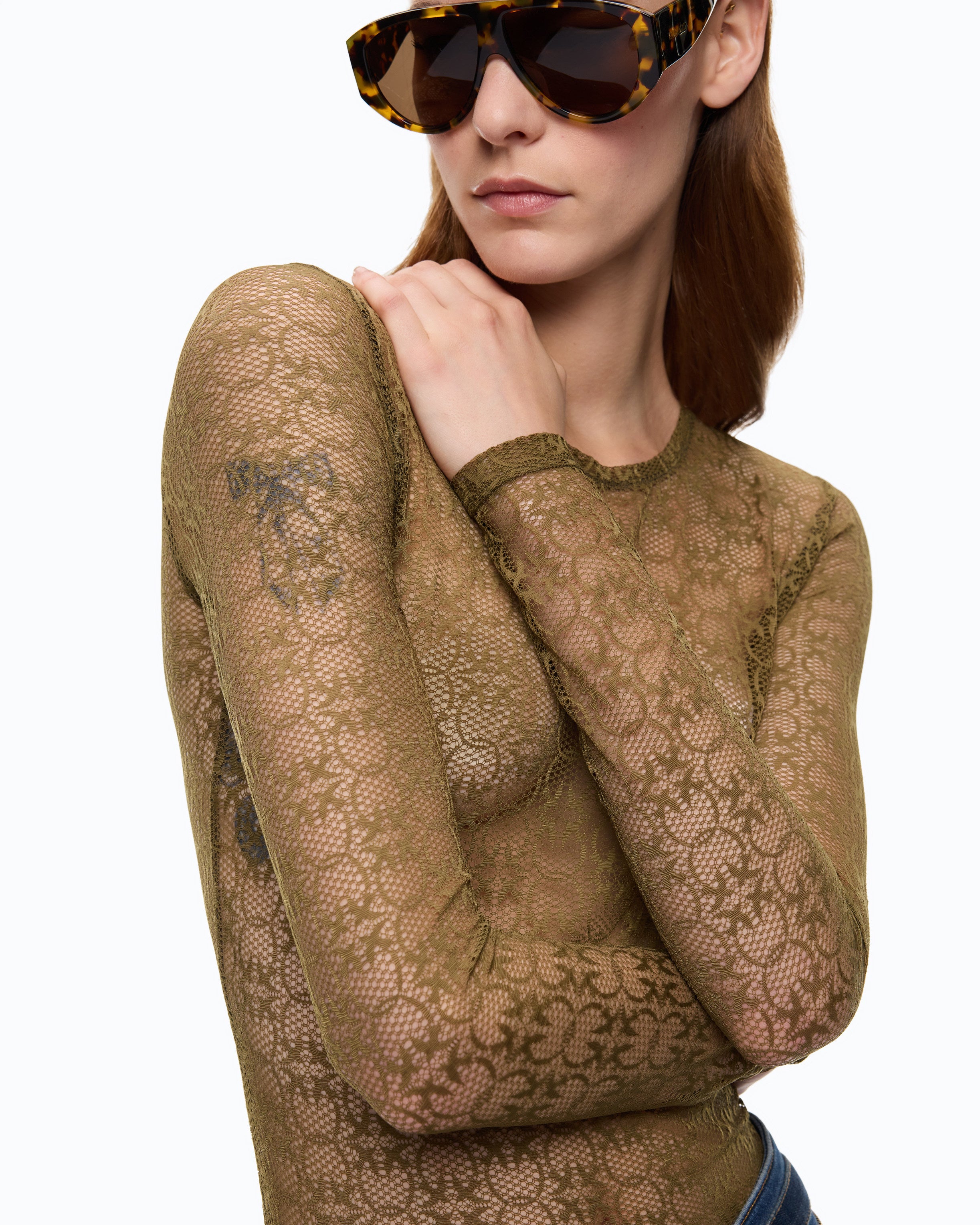 Pinko Rover sweter koronkowy zielony Love Birds
