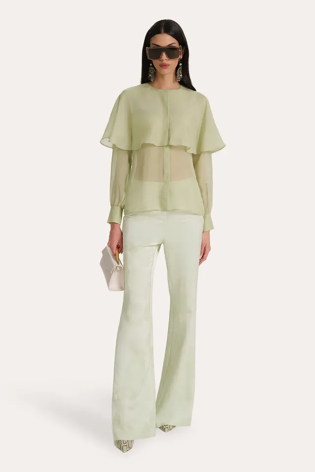 Elie Tahari Savannah spodnie satynowe Sage Mist