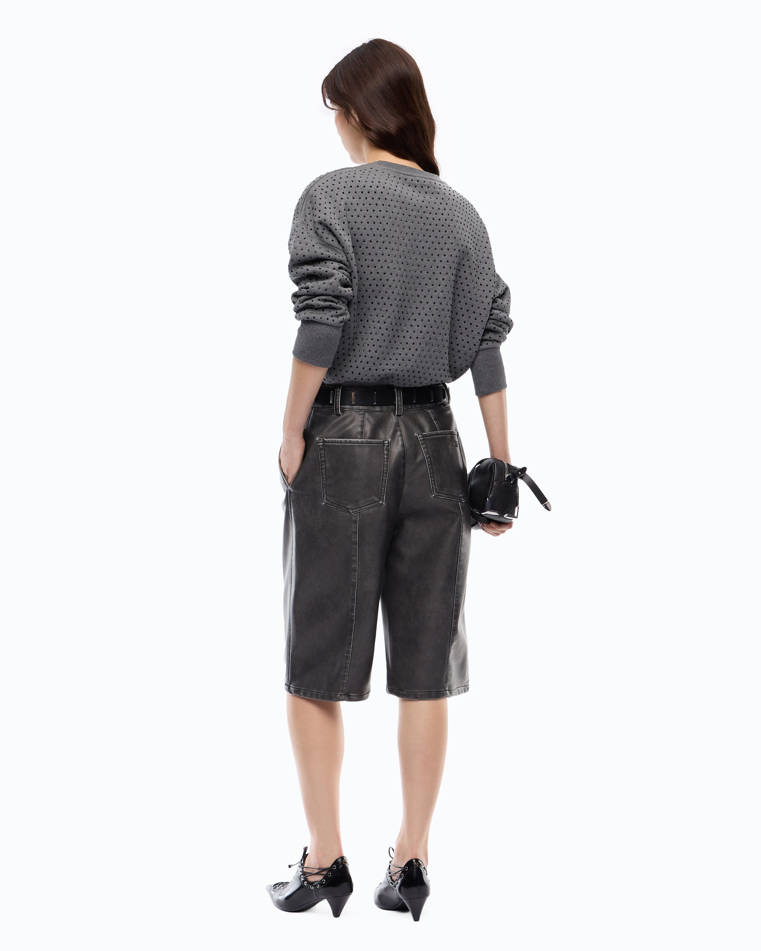 Pinko Monaci Sweater sweter dresowy szary w kryształki