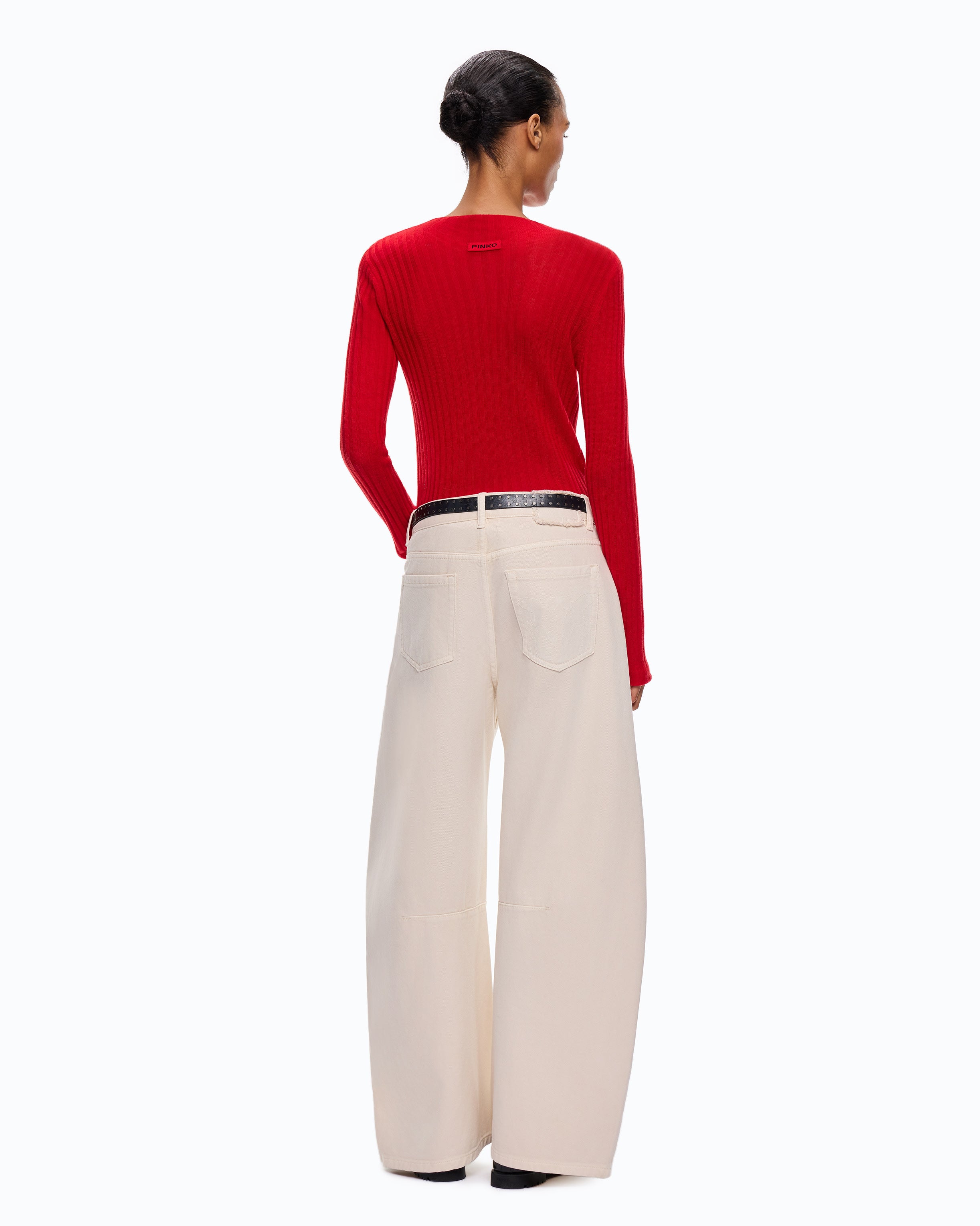 Pinko Emma Egg spodnie barrel fit beżowe