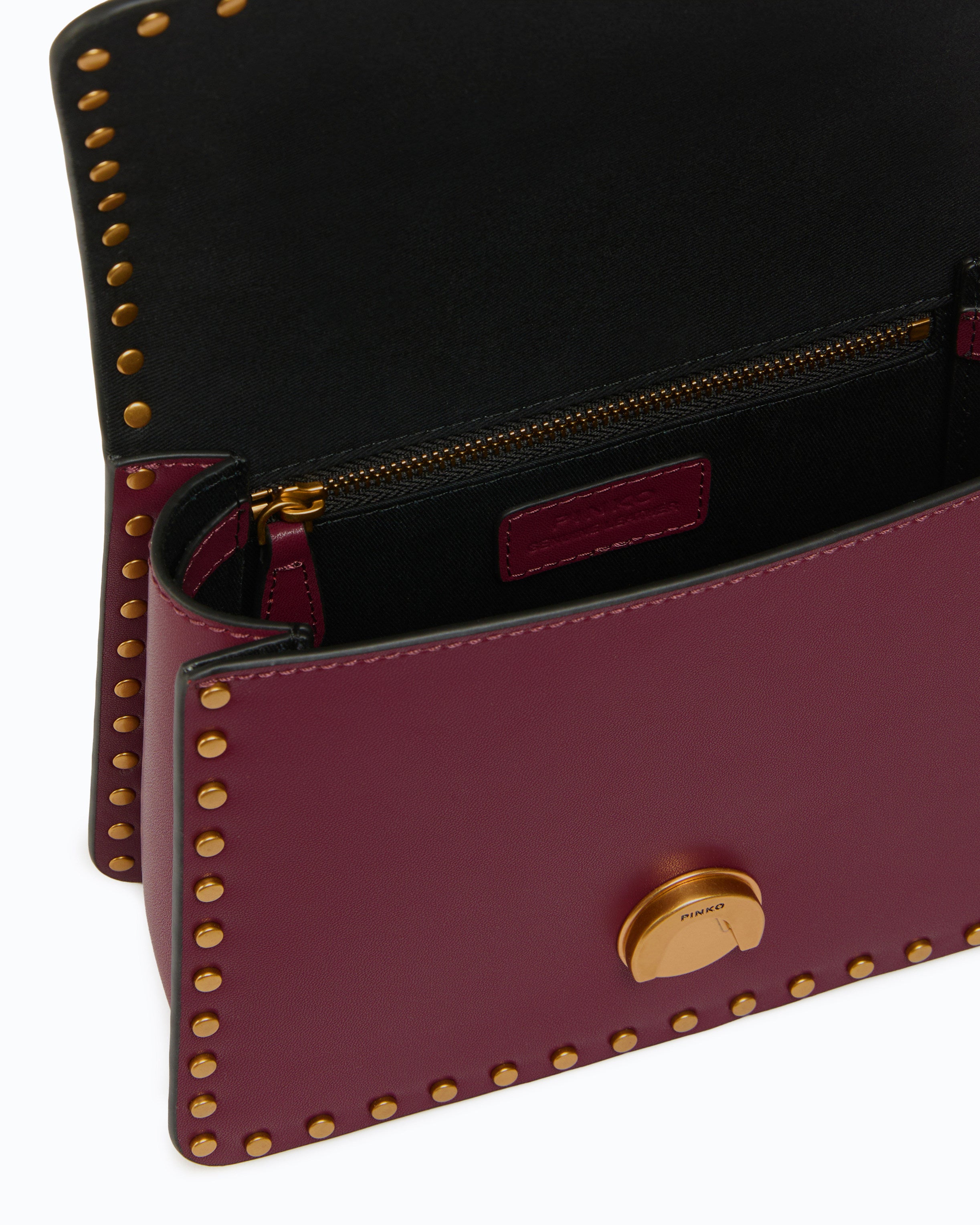Pinko Top Handle Mini torebka bordowa skóra ćwieki