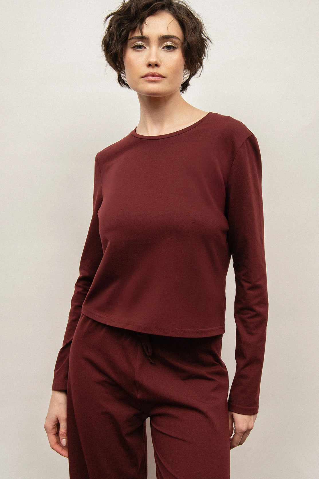 Nudyess Harriet bawełniany longsleeve burgund XS/S z łezką