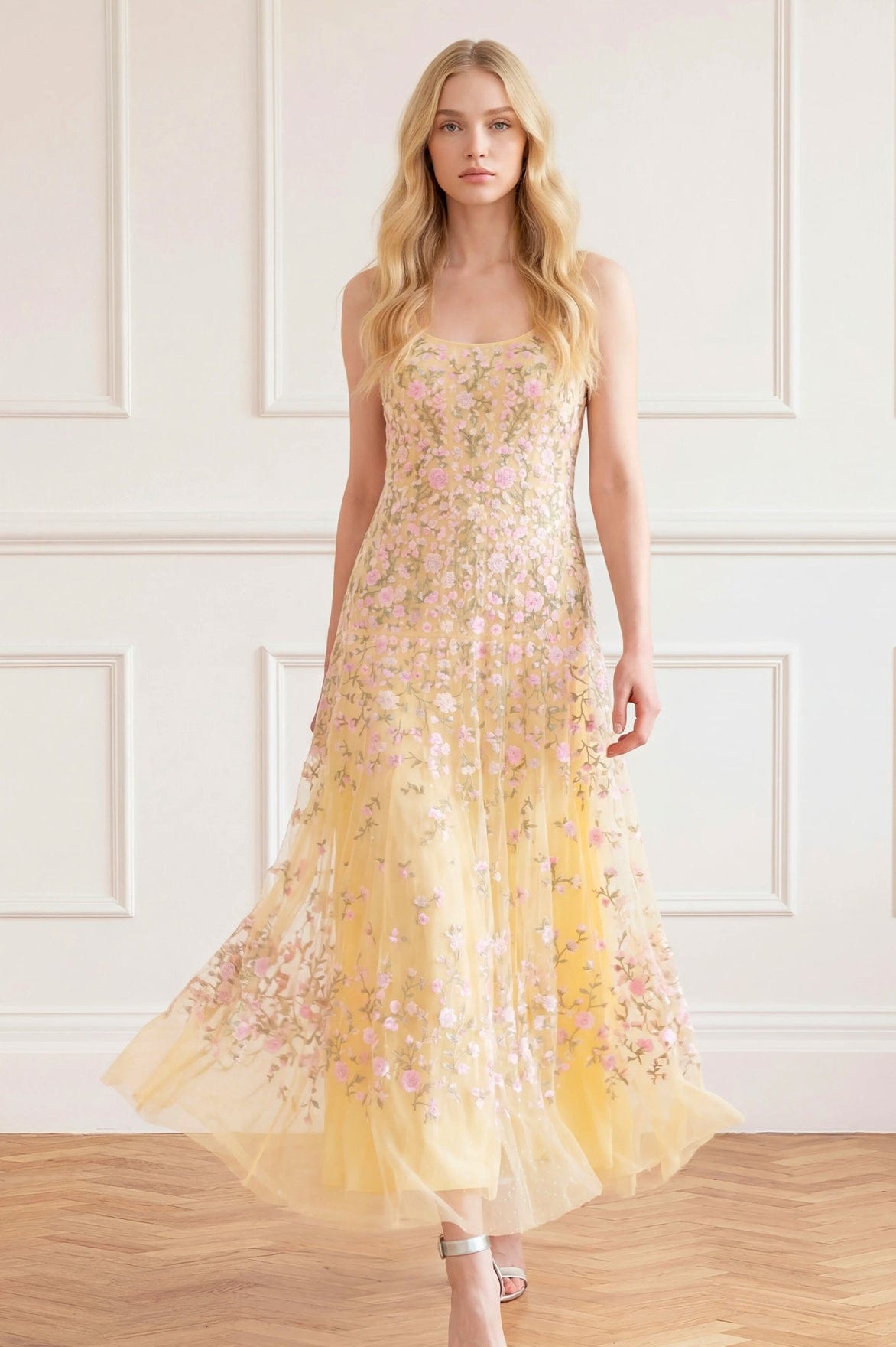 Needle & Thread Sylvia Rose Scoop Neck Ankle Gown sukienka Yellow