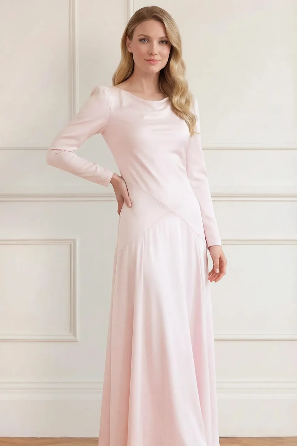 Needle & Thread Evangeline Satin Cowl Gown sukienka różowa satyna