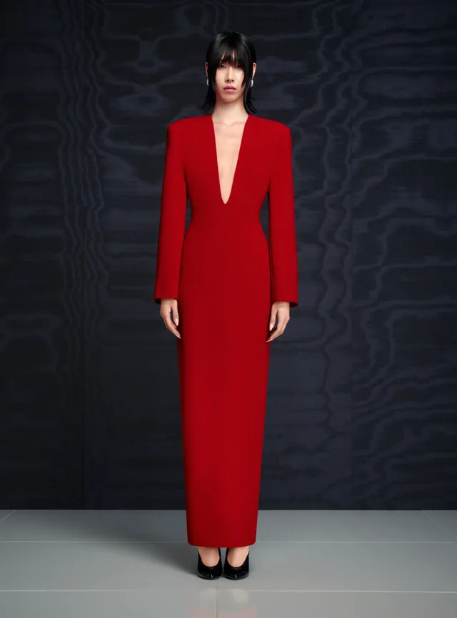 Solace London Deacon Maxi Dress sukienka czerwona długi rękaw