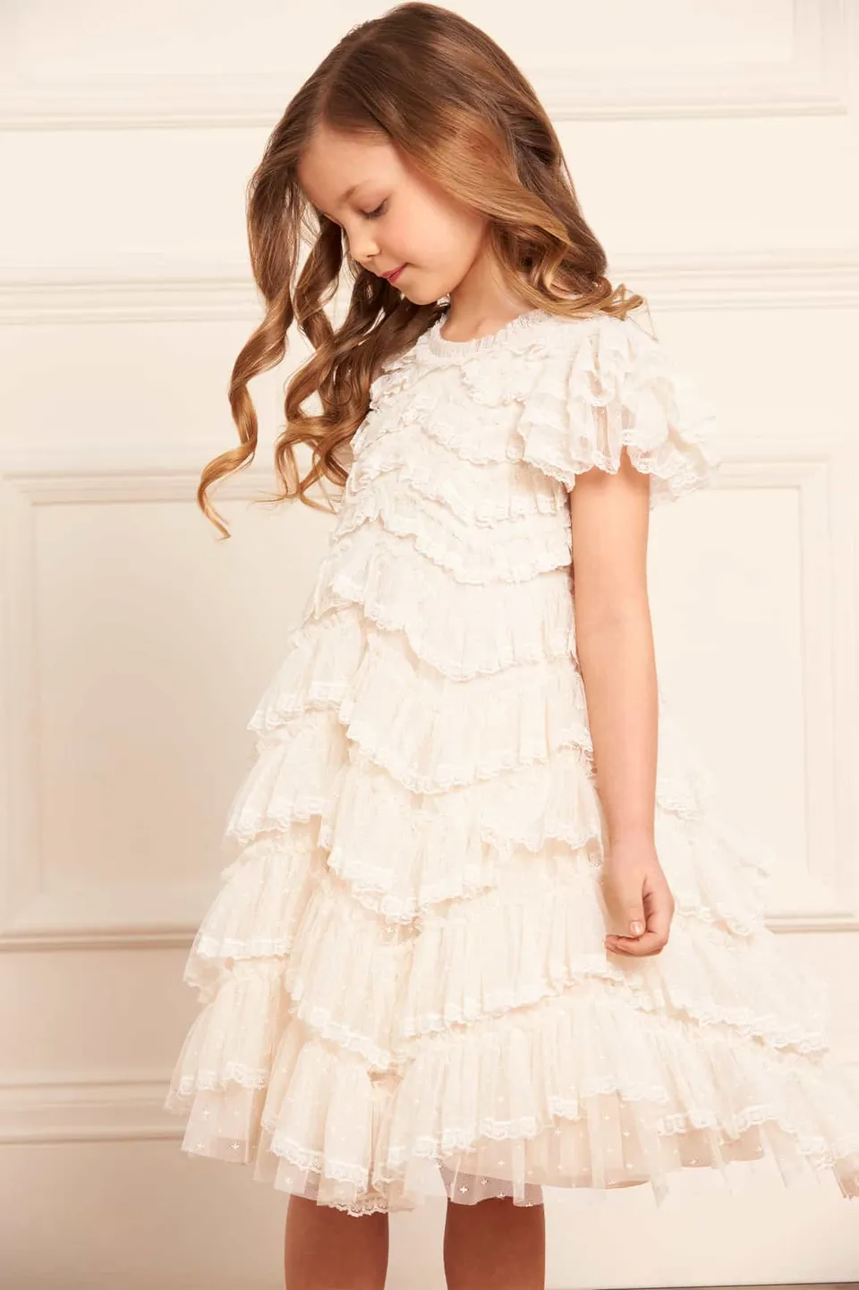 Needle & Thread Libby Lace sukienka koronkowa kremowa