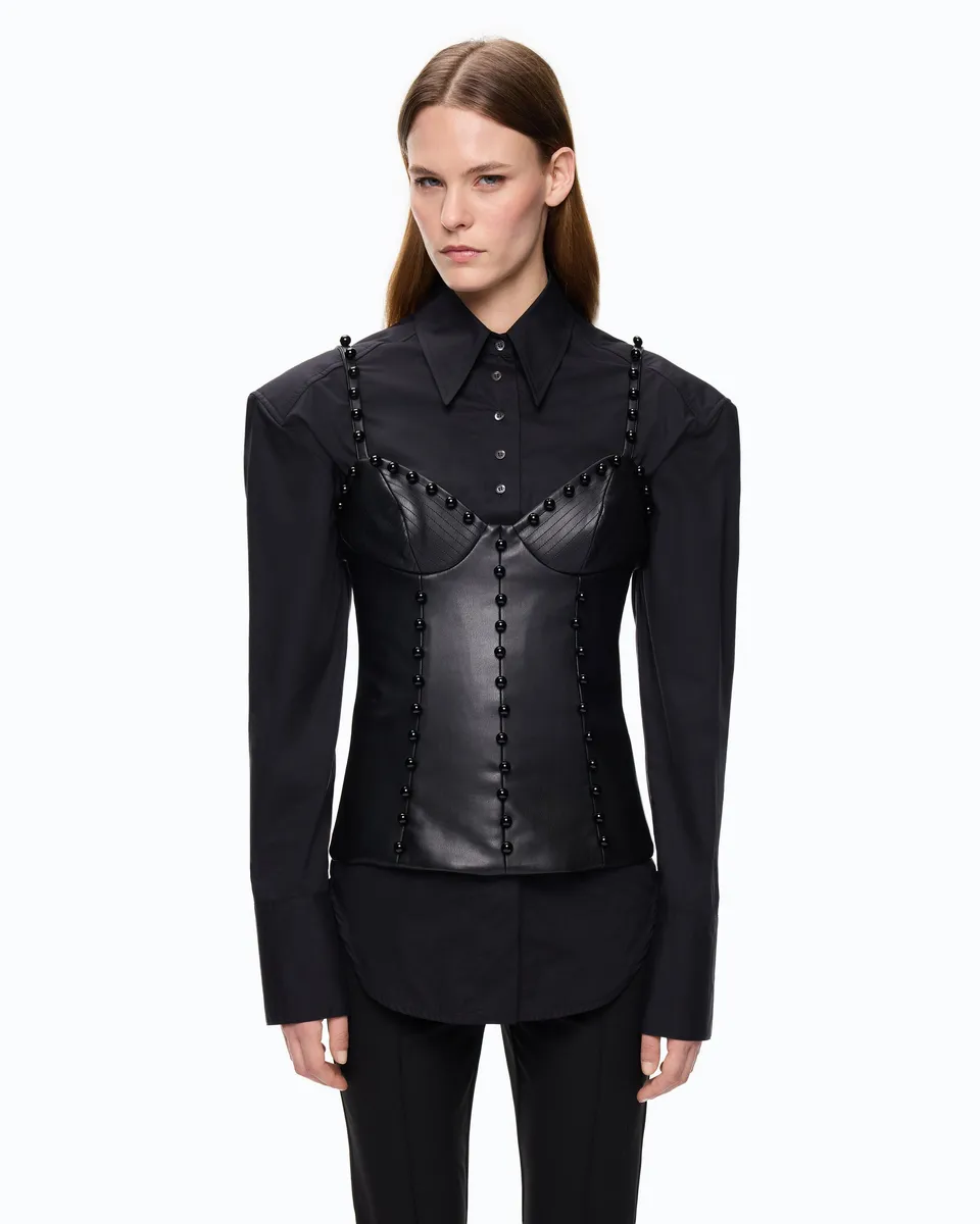 Pinko Porsche Bustier top gorsetowy czarny ekoskóra