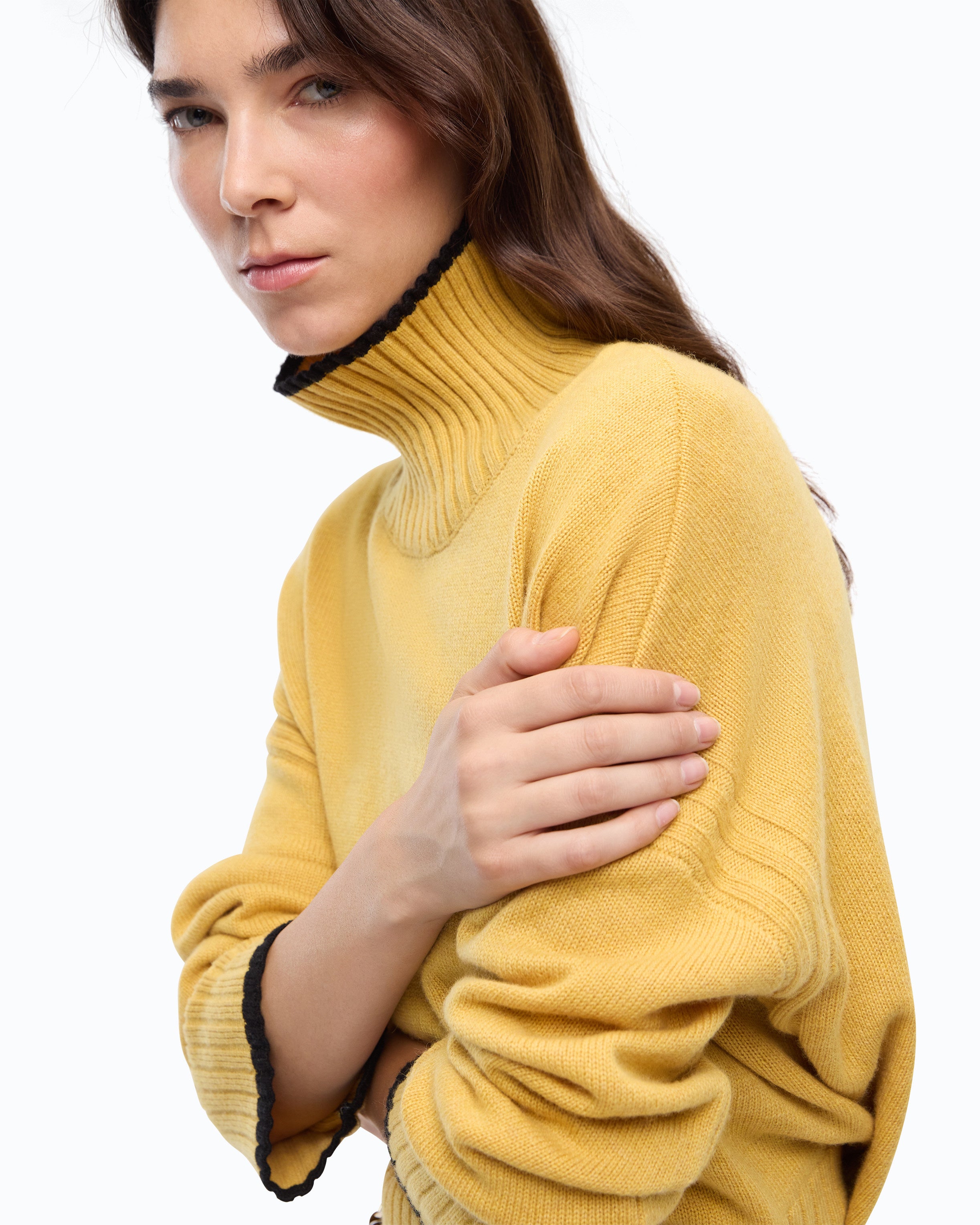 Pinko Falkland Sweater sweter z golfem złoty wełna kaszmir