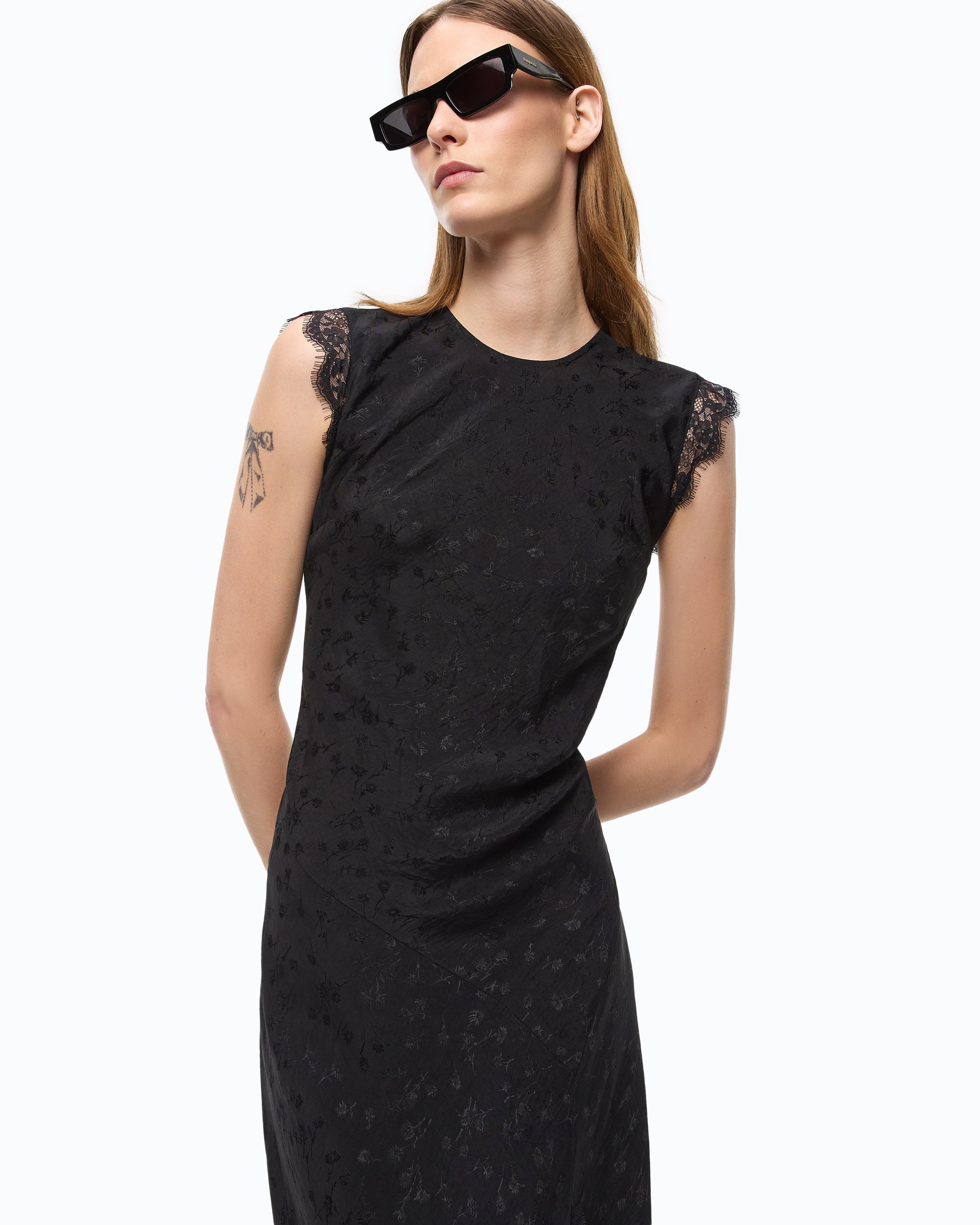 Pinko Alpinia Dress sukienka czarna długa koronka