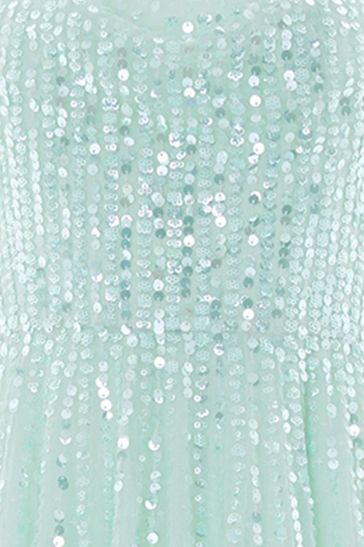 Needle & Thread Moonlight Sequin Cowl Gown sukienka zielona cekinowa