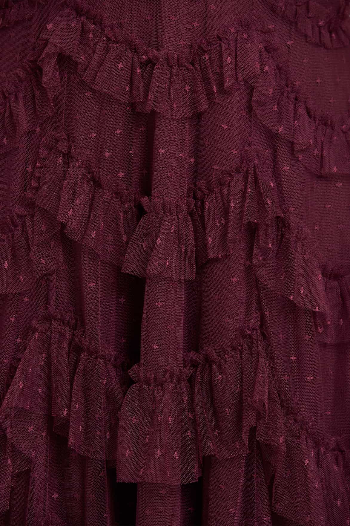 Needle & Thread Aviana Off-Shoulder suknia bordowa maxi