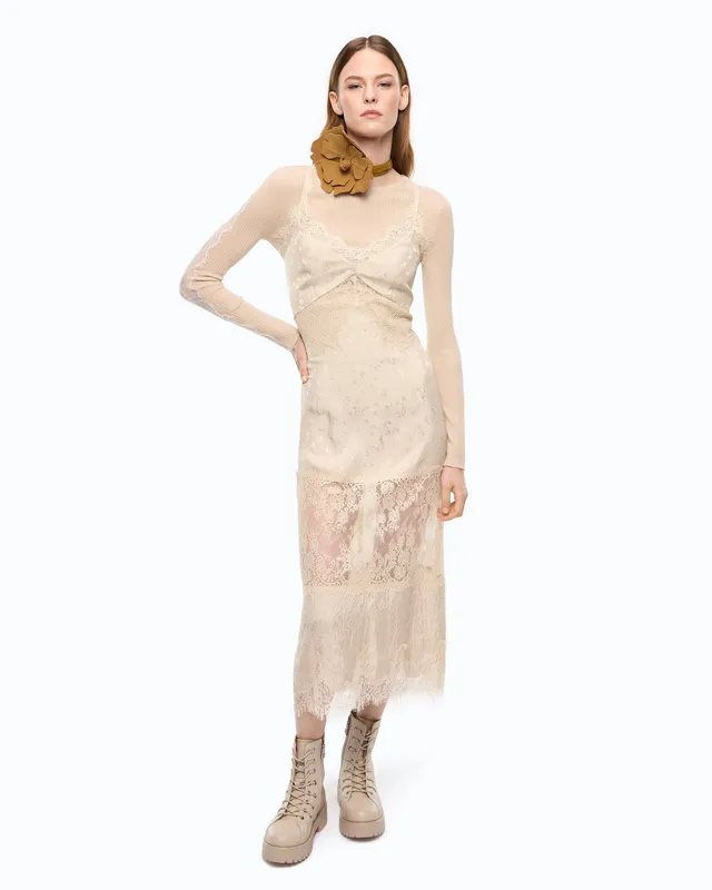 Pinko Aster Dress sukienka midi szara koronkowa