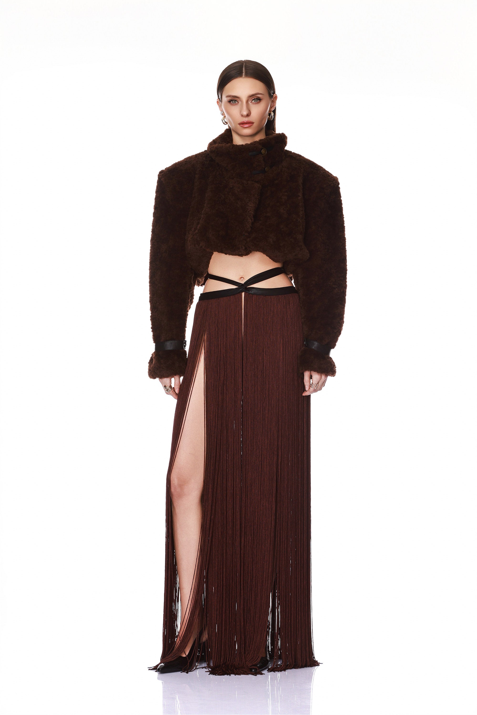 Bronx and Banco Faux Mink kurtka futerko brąz krótka