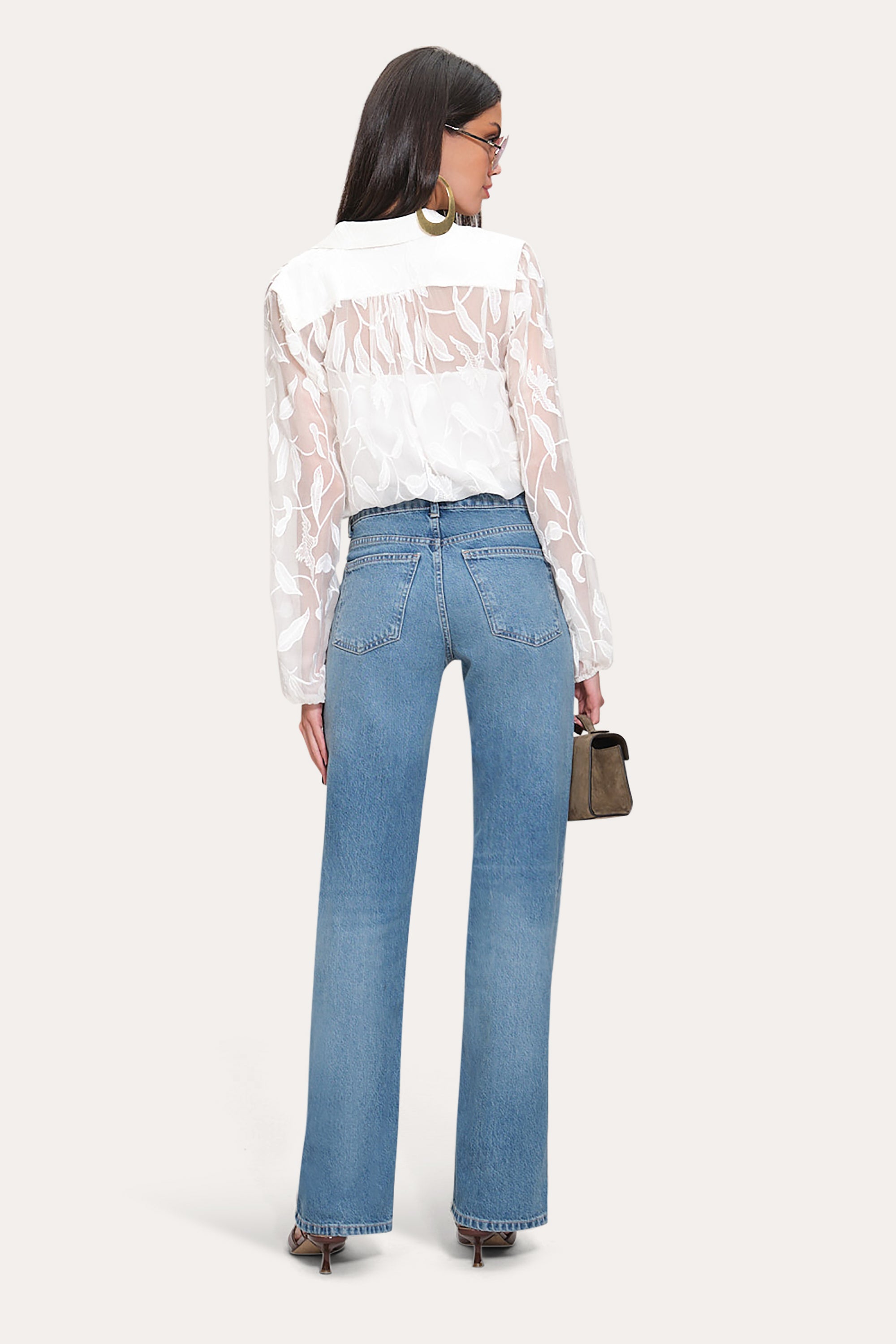 Elie Tahari Embroidered Chiffon koszula Pearl jedwabna