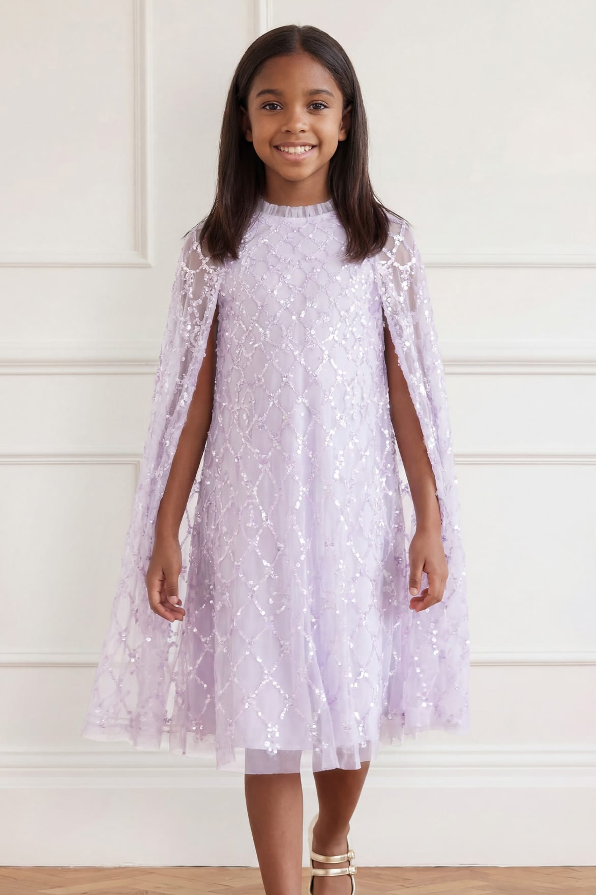 Needle & Thread Heart Lattice Cape sukienka fioletowa cekiny