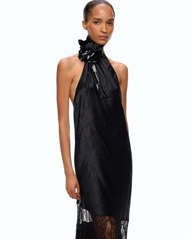 Pinko Forester Dress sukienka midi satynowa koronka