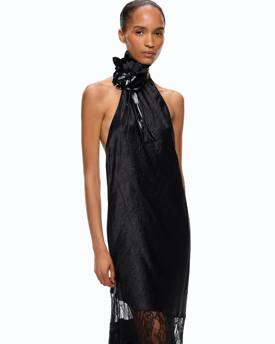 Pinko Forester Dress sukienka midi satynowa koronka