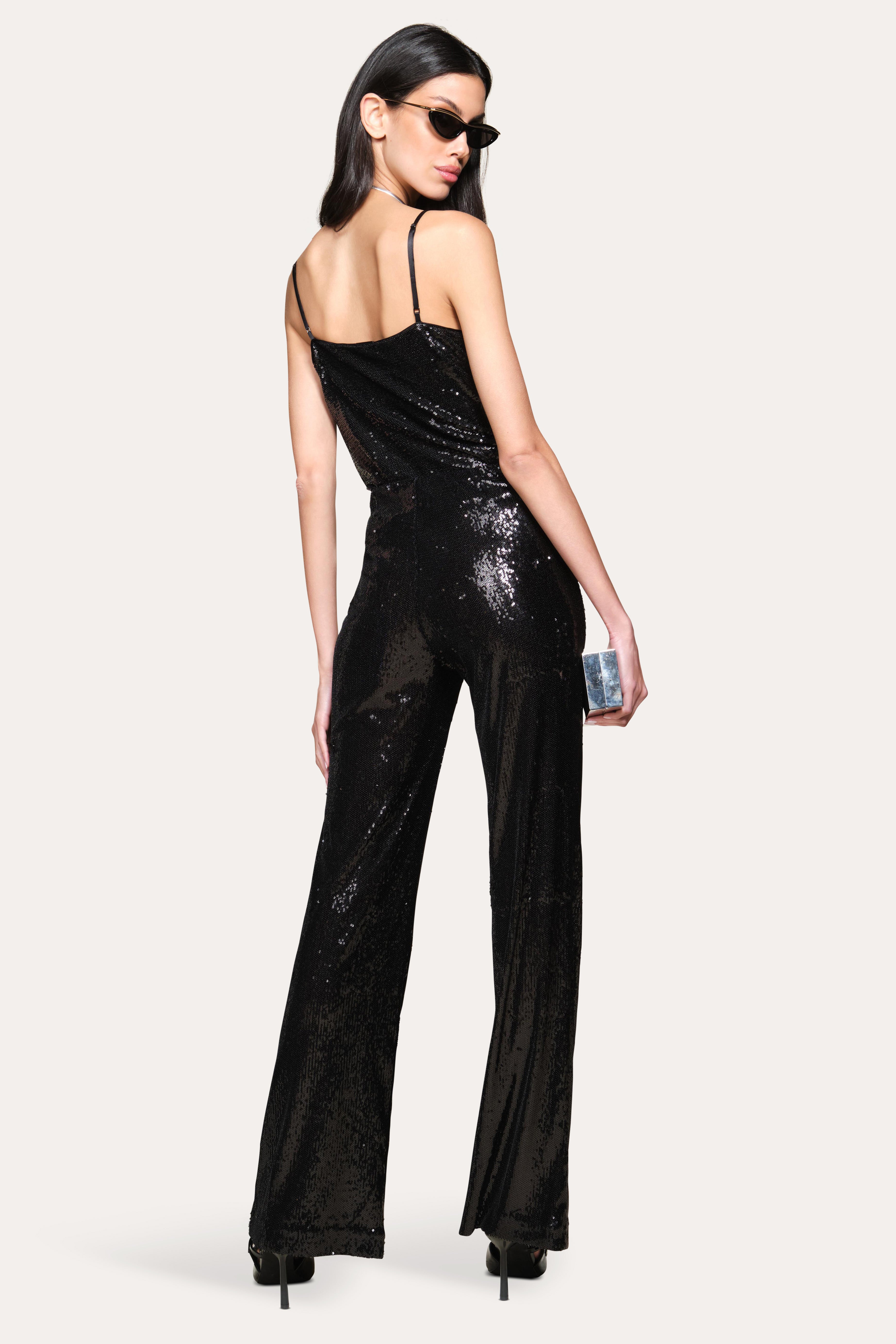 Elie Tahari Sequined Draped Camisole top czarny cekinowy
