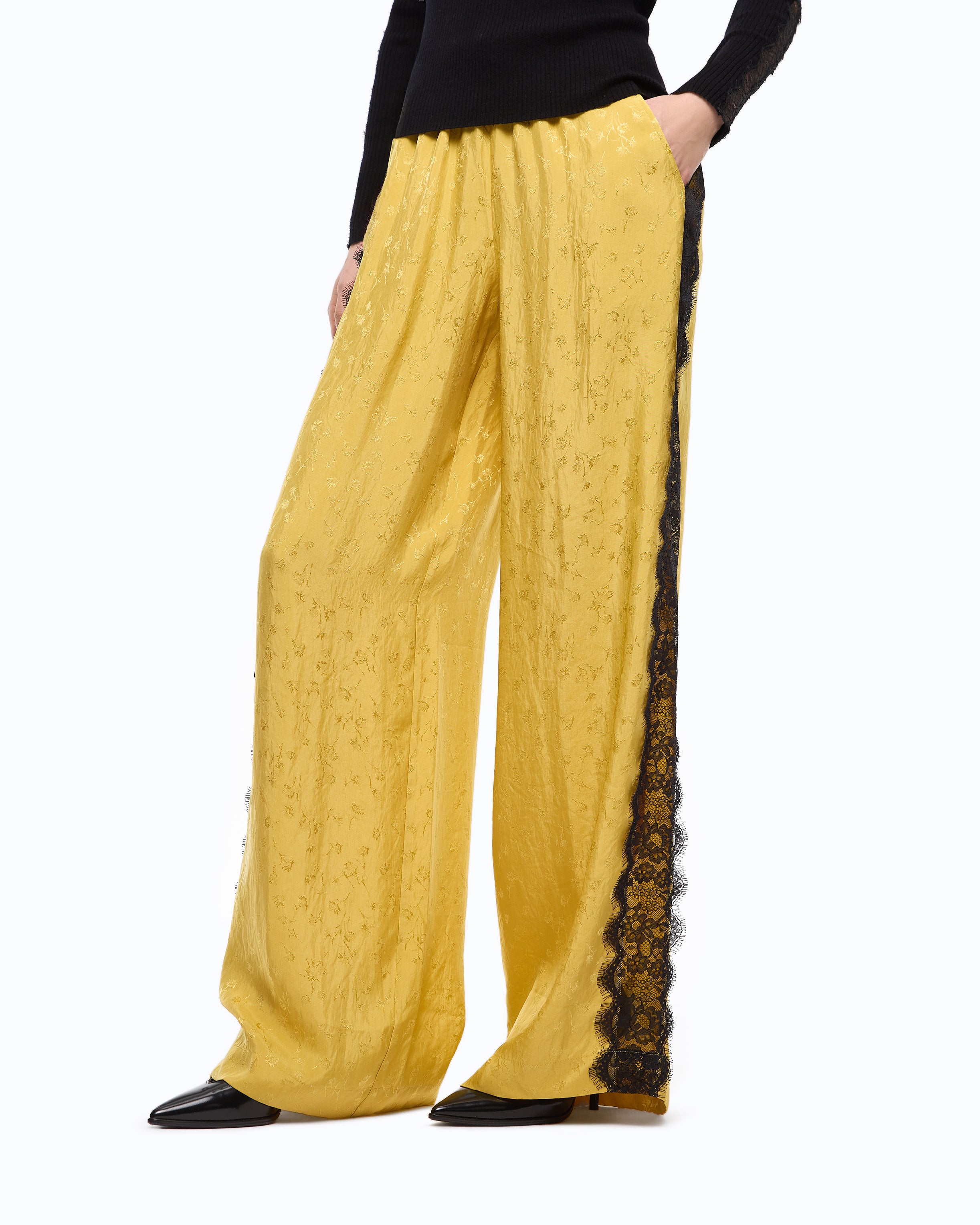 Pinko Philesia Pants spodnie palazzo żółte żakard