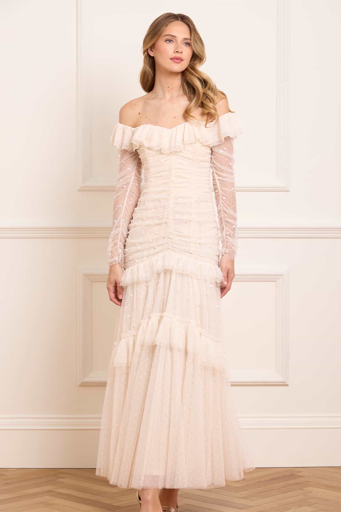 Needle & Thread Sequin Glimmer Gown sukienka kremowa maxi