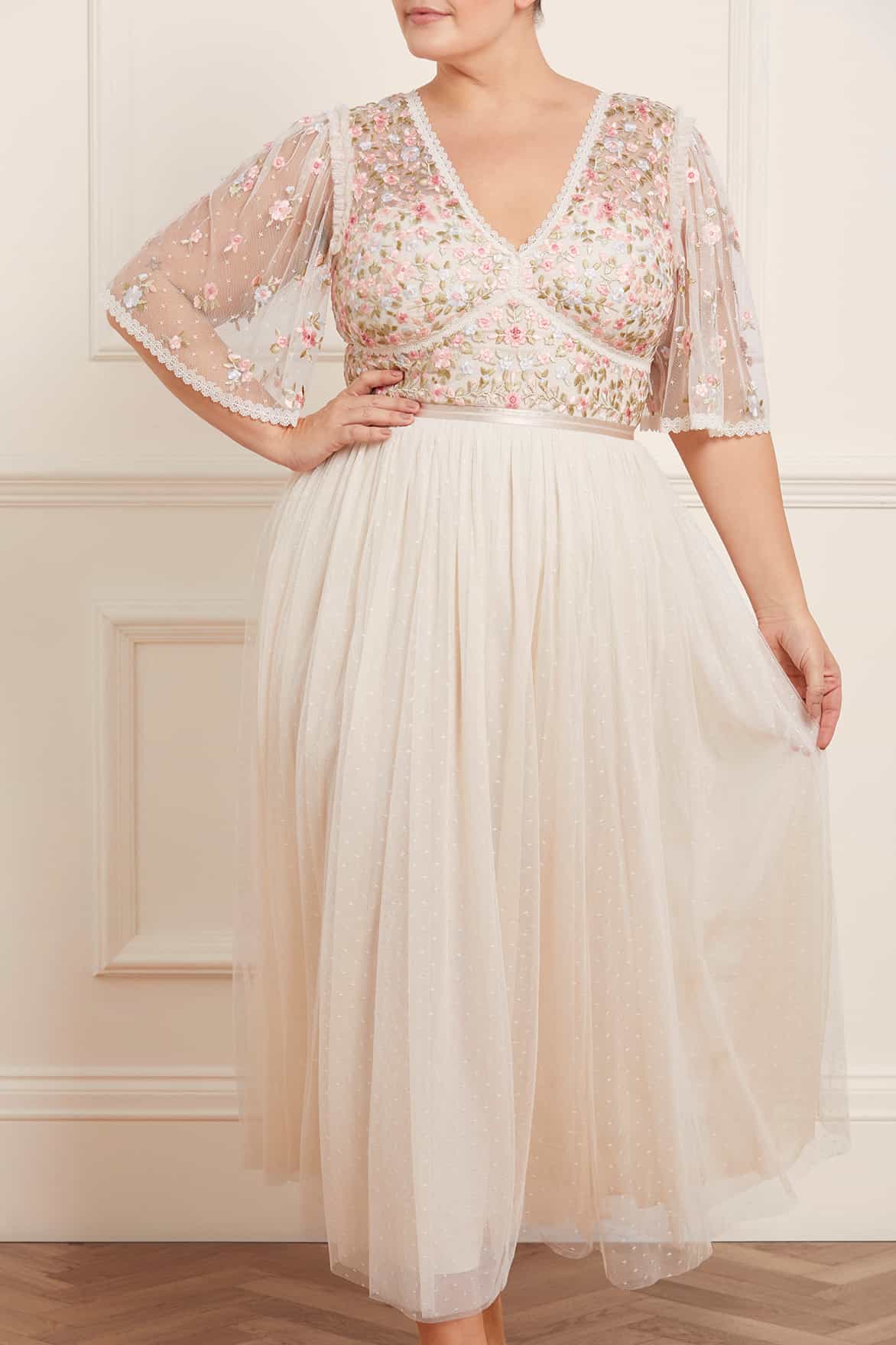 Needle & Thread Ribbon Bouquet Bodice Ankle Gown sukienka kremowa haft