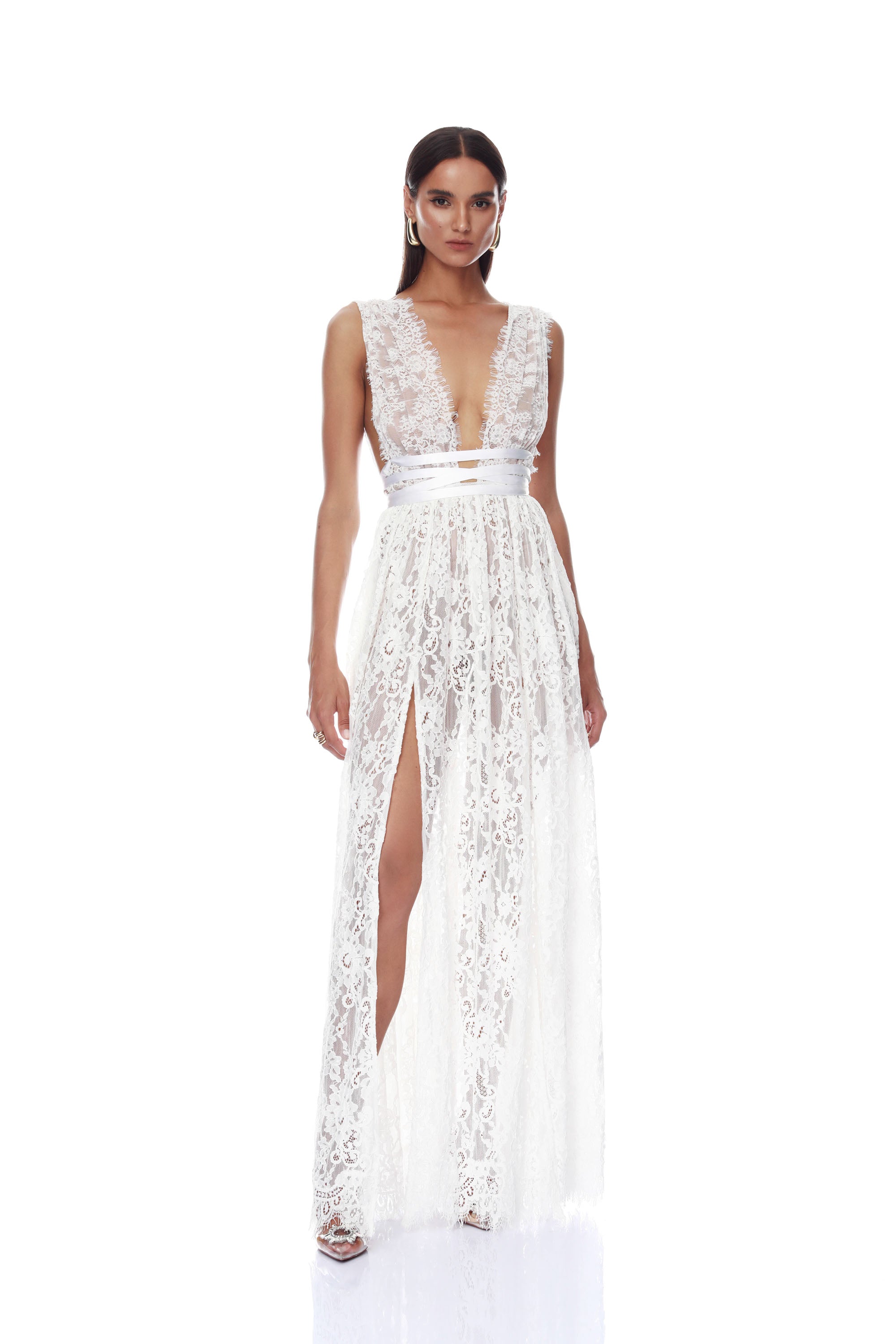 Bronx and Banco Goddess Lace Gown suknia biała metaliczna
