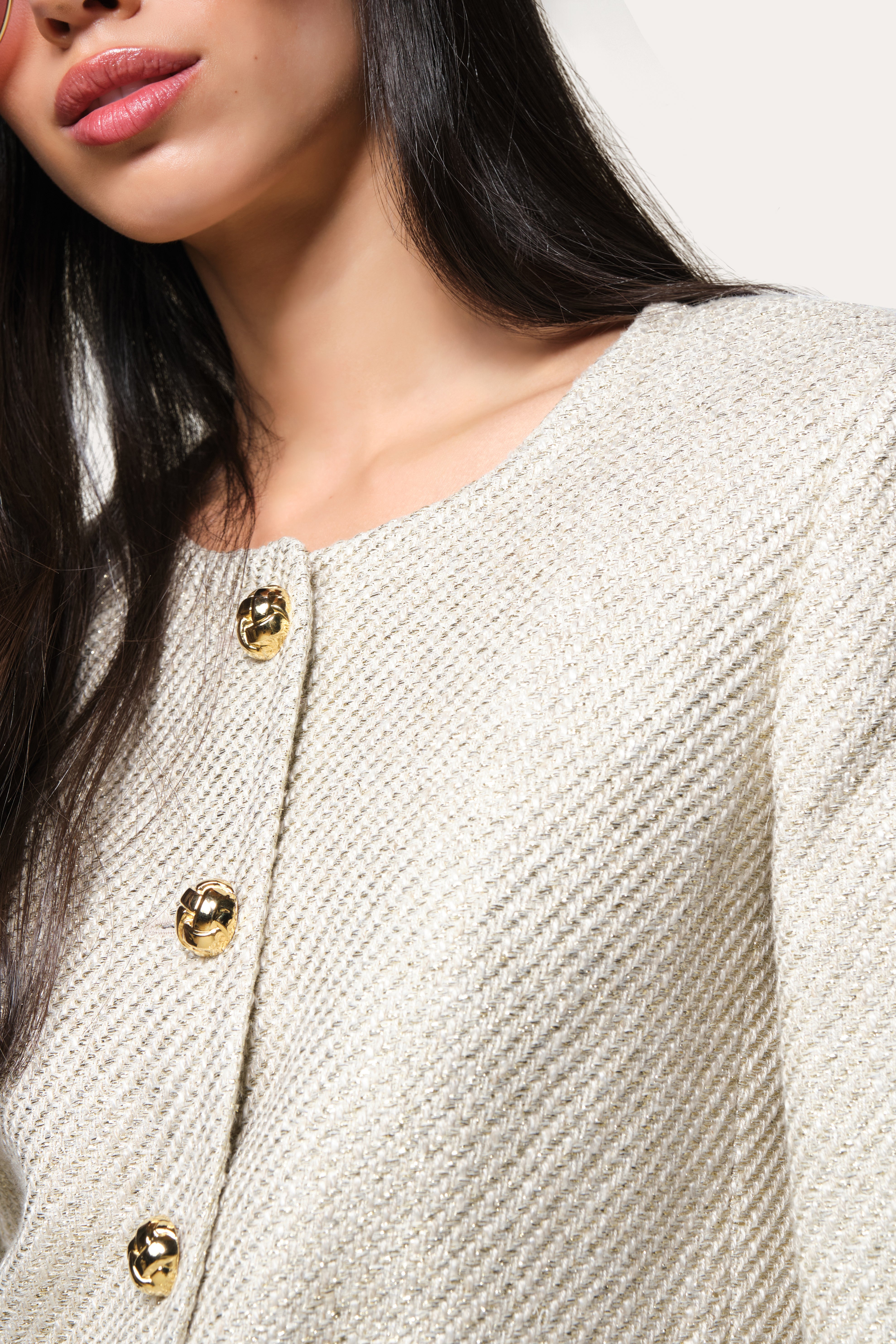 Elie Tahari Tweed Lurex marynarka Multi krótka