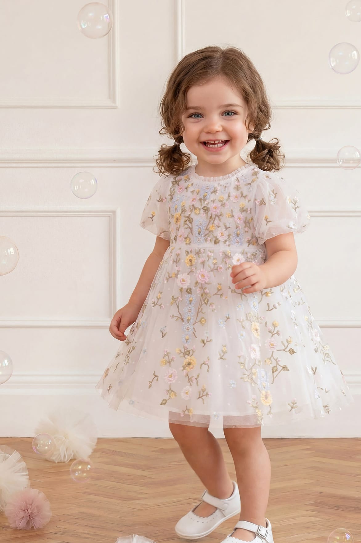 Needle & Thread Garden Rose Baby Dress sukienka biała haftowana