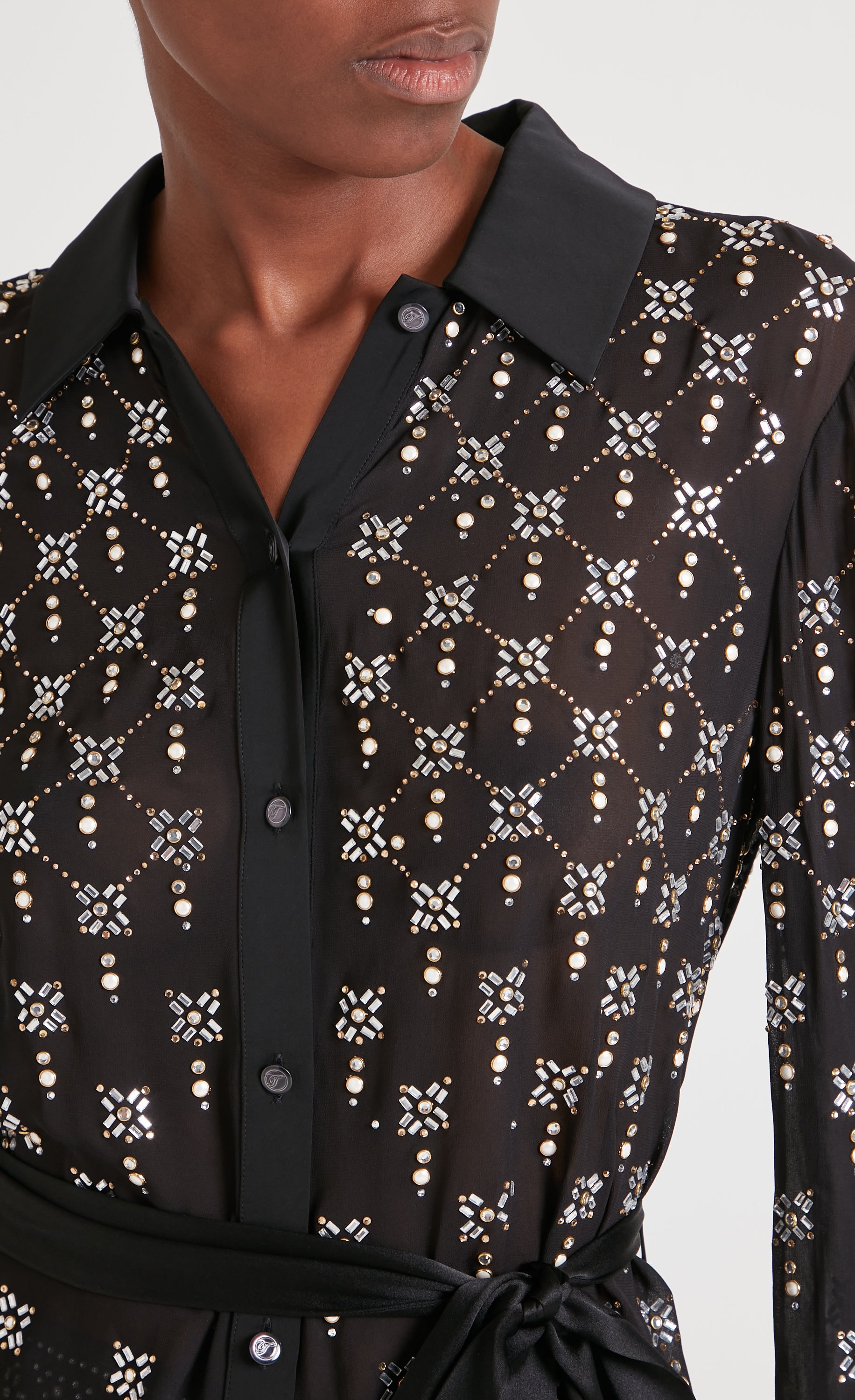 Temperley London Gallantry koszula Black z paskiem zdobiona