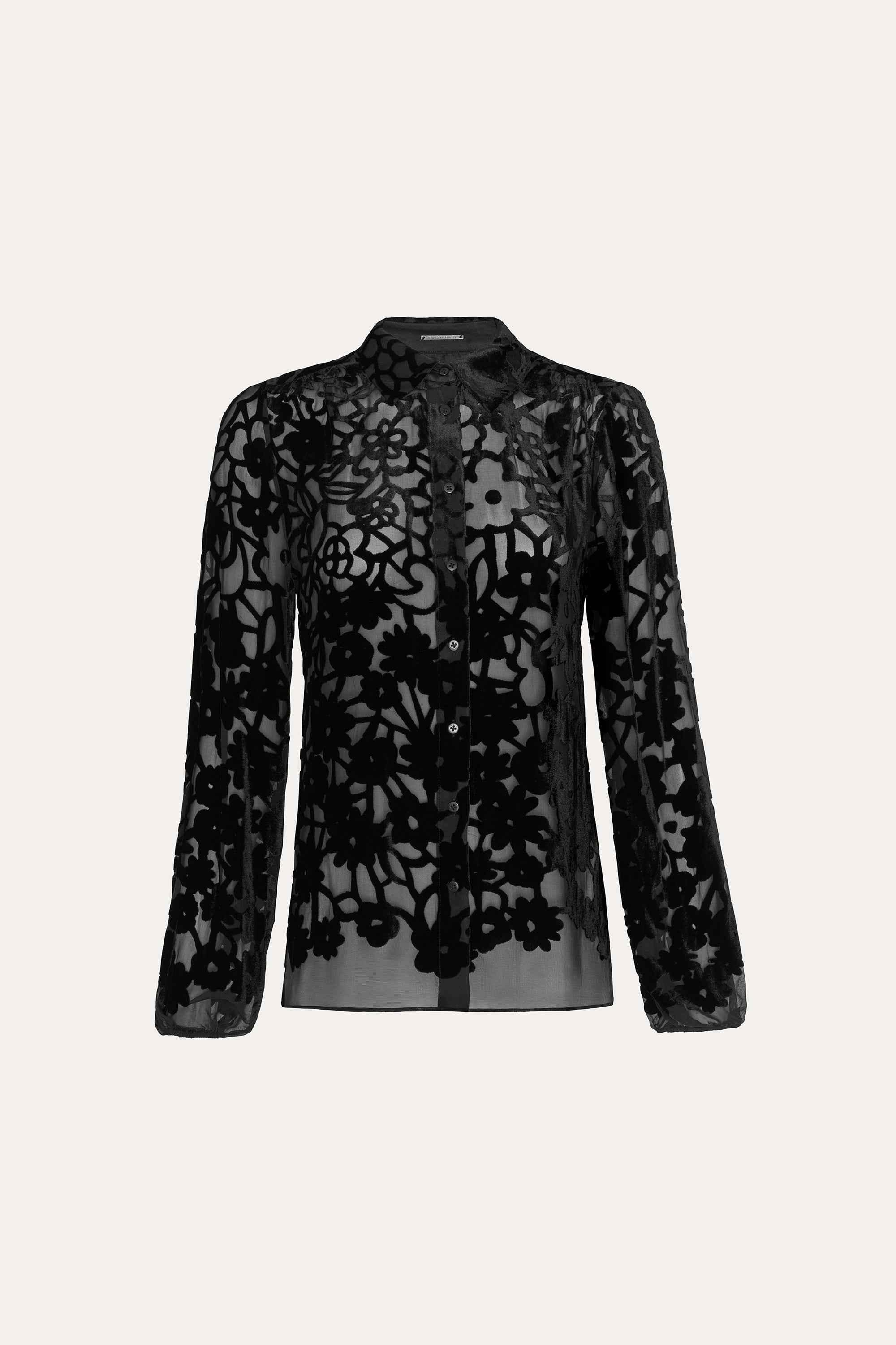 Elie Tahari Silk Devore Blouse bluzka czarna ażurowa